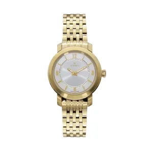 Rama Ladies Quartz Watch Full Yellow Gold Plated Stainless Steel Case & Bracelet With Silver Sun Ray And White Ring DialÂ 