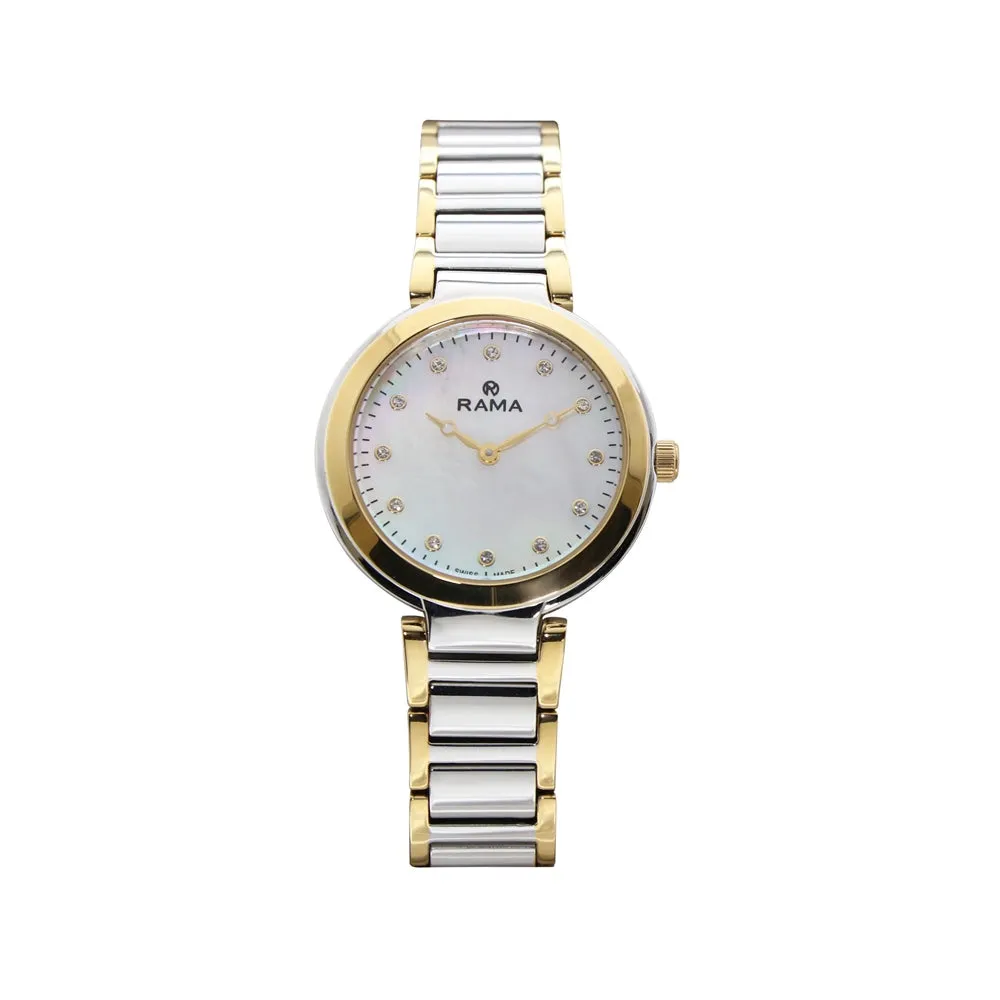 Rama Ladies Quartz Watch Two Tone Yellow Gold/Silver Plated Stainless Steel Case & Bracelet With Mother Of Pearl Dial