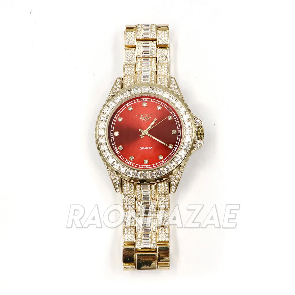 Raonhazae Hip Hop Iced Lab Diamond Gold Watch w/ 15mm Cuban Bracelet Set