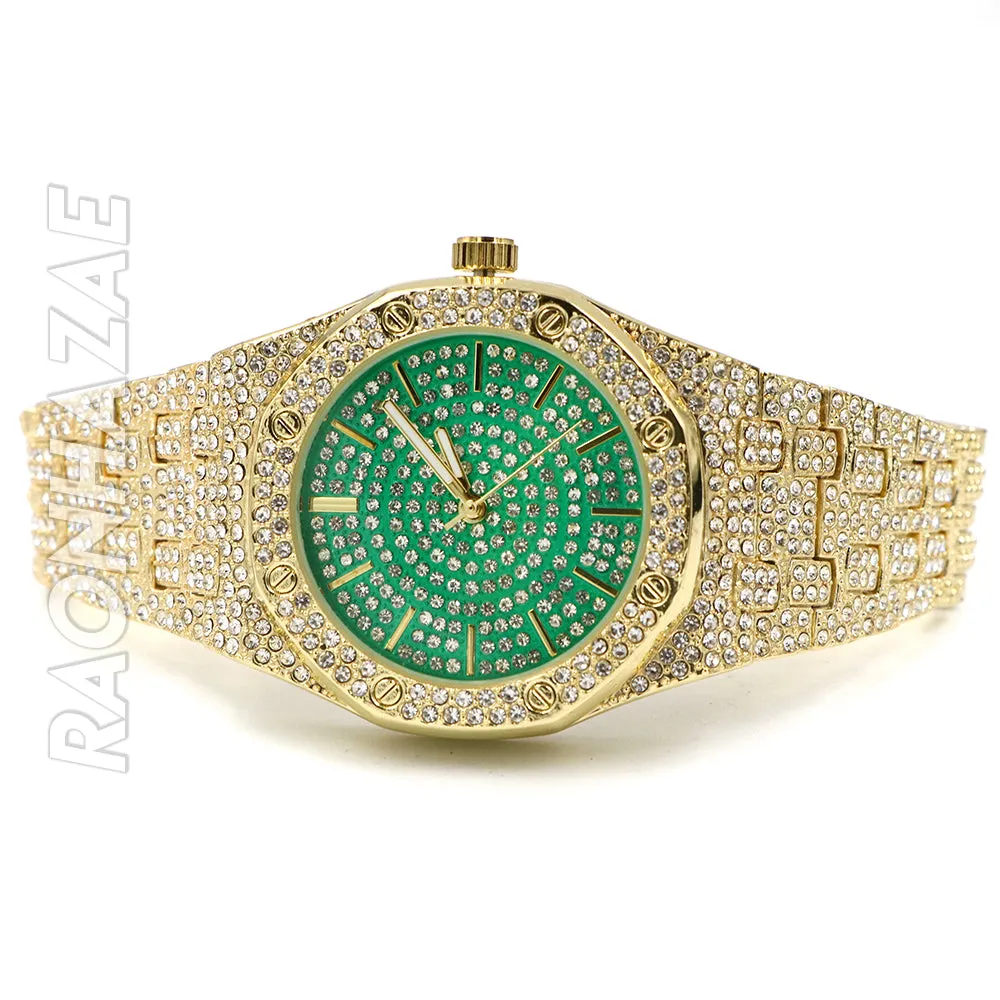 Raonhazae Hip Hop Lab Diamond Watch w/ 15mm Cuban Link Bracelet Set