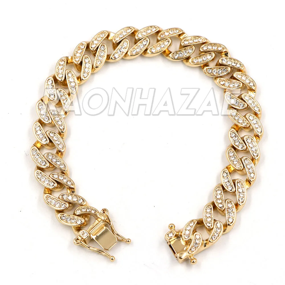 Raonhazae Hip Hop Lab Diamond Watch w/ 15mm Cuban Link Bracelet Set