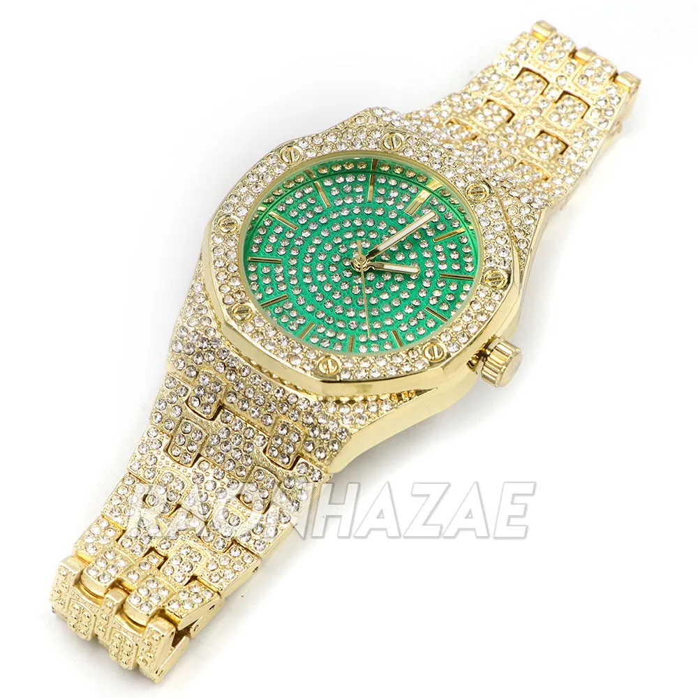 Raonhazae Hip Hop Lab Diamond Watch w/ 15mm Cuban Link Bracelet Set