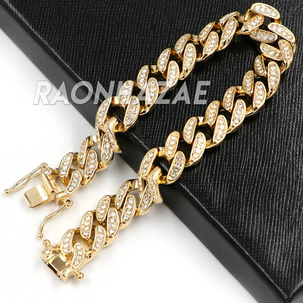 Raonhazae Hip Hop Lab Diamond Watch w/ 15mm Cuban Link Bracelet Set