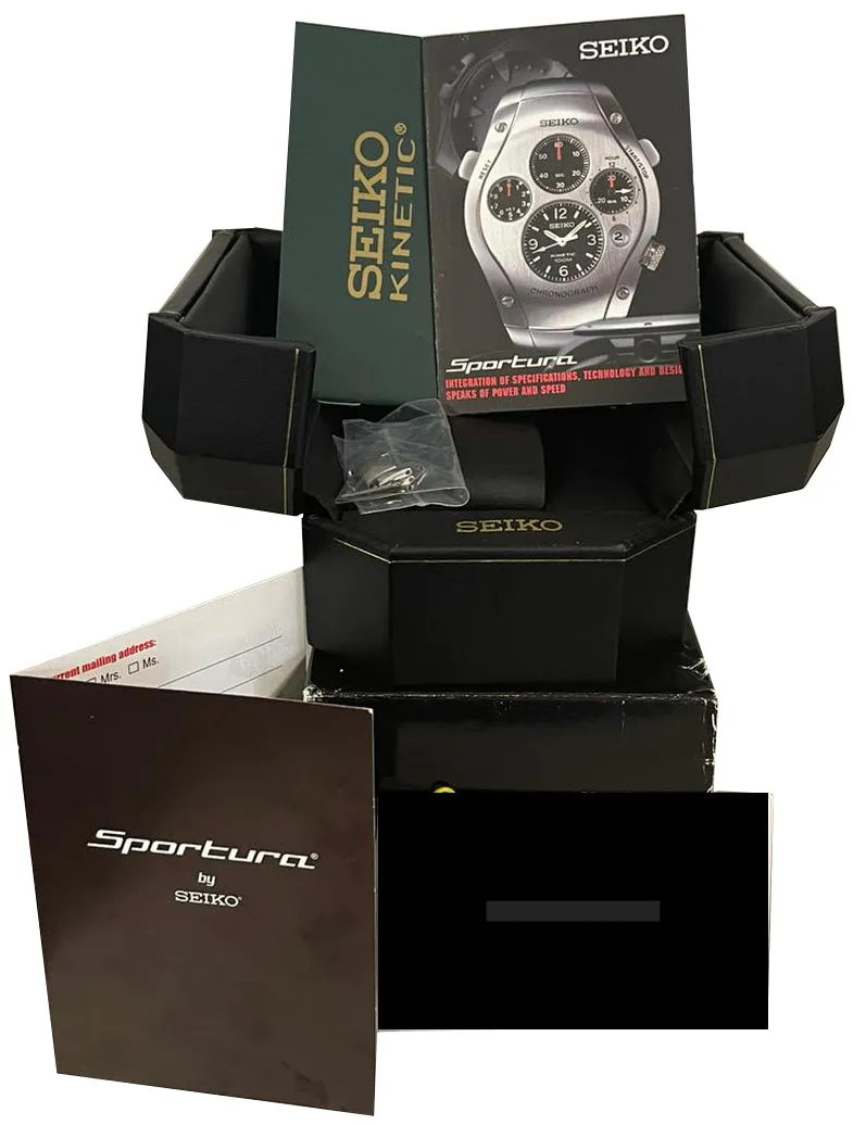RARE Seiko Kinetic Chronograph Sportura SLQ0007J Black Dials 42mm Watch