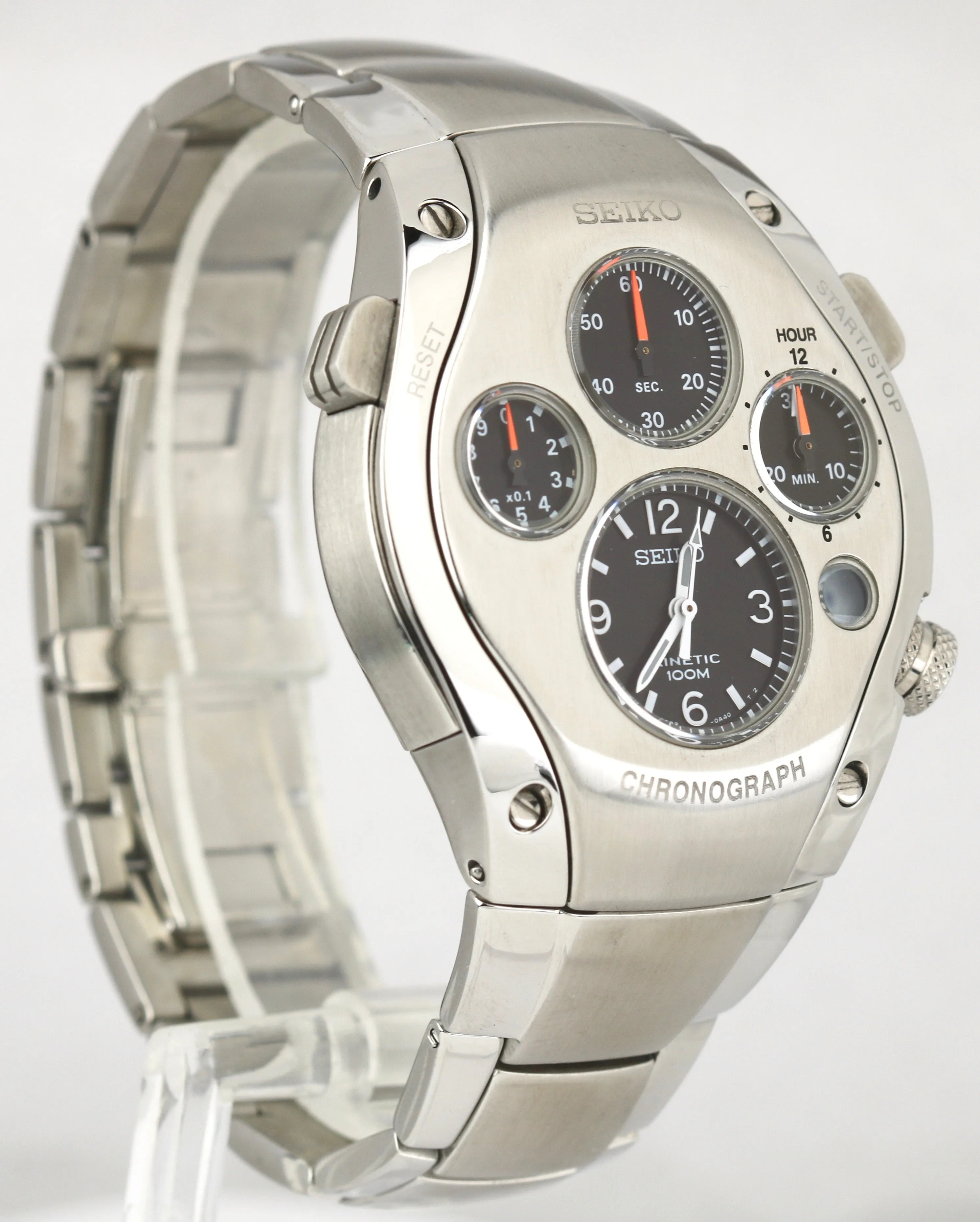 RARE Seiko Kinetic Chronograph Sportura SLQ0007J Black Dials 42mm Watch