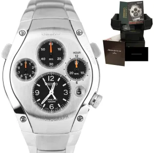 RARE Seiko Kinetic Chronograph Sportura SLQ0007J Black Dials 42mm Watch