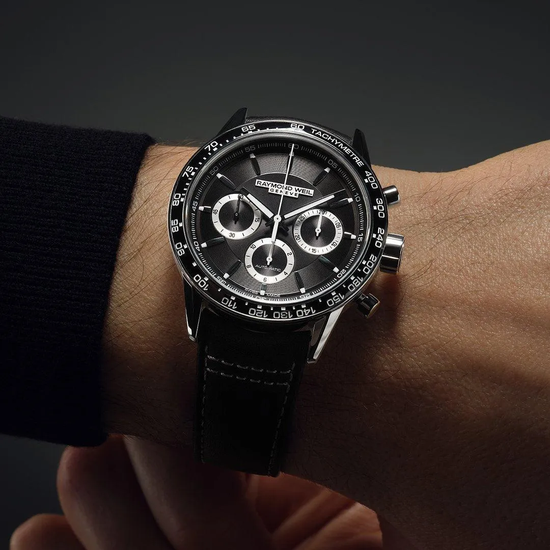 Raymond Weil Freelancer Men’s Automatic Chronograph Black Leather Strap Watch 7741-sc1-20021