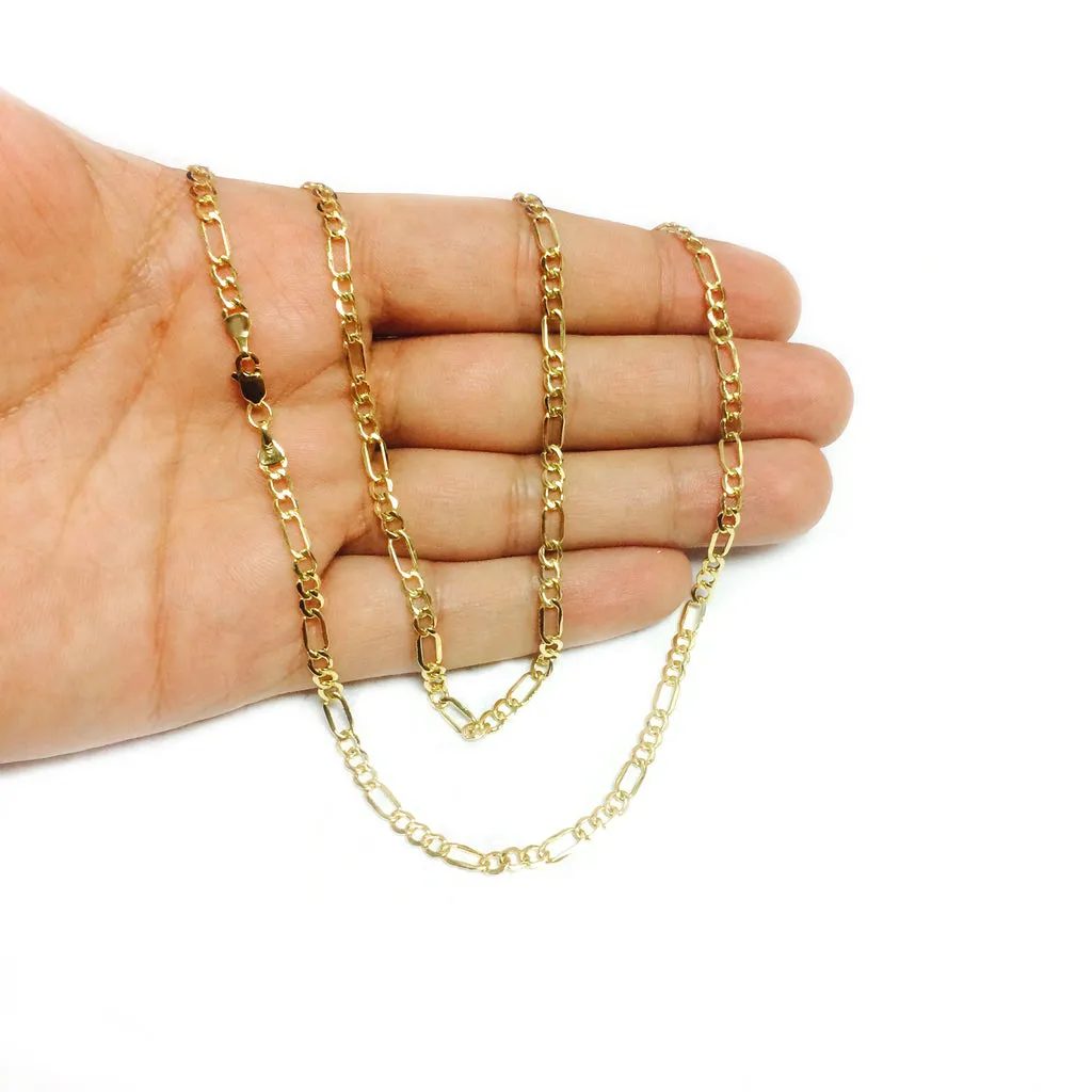 Real 10K Yellow Gold 3MM Figaro Link Chains