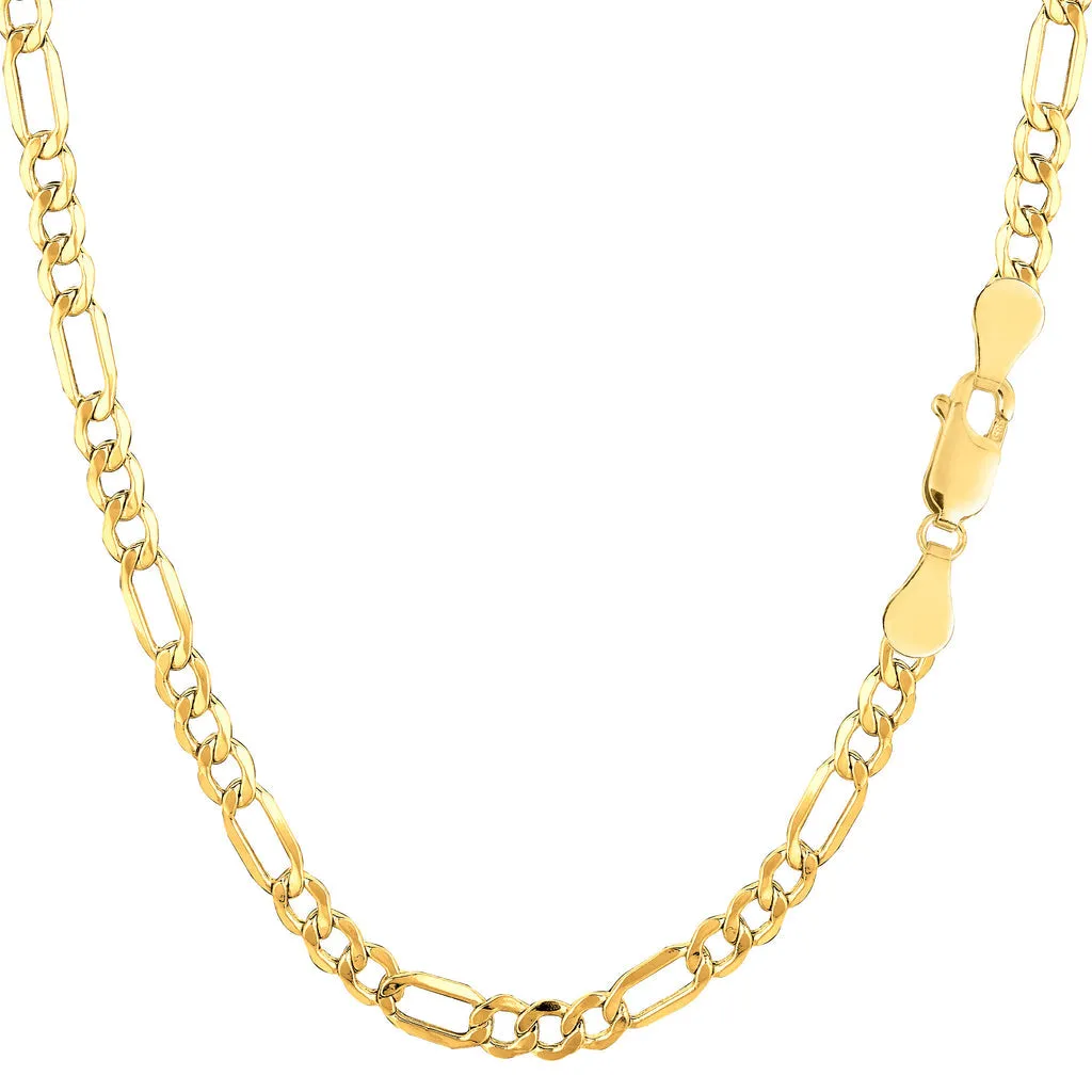 Real 10K Yellow Gold 3MM Figaro Link Chains