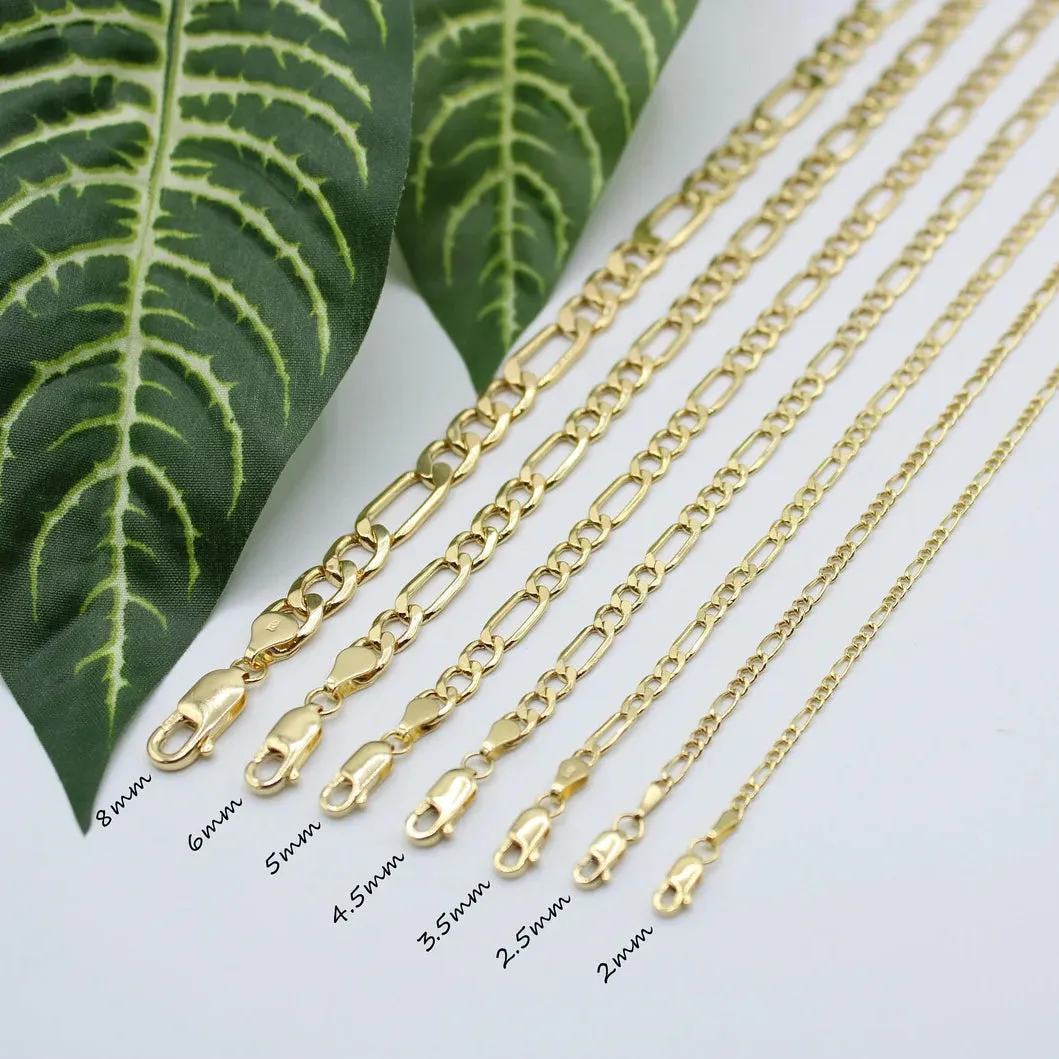 Real 10K Yellow Gold 3MM Figaro Link Chains