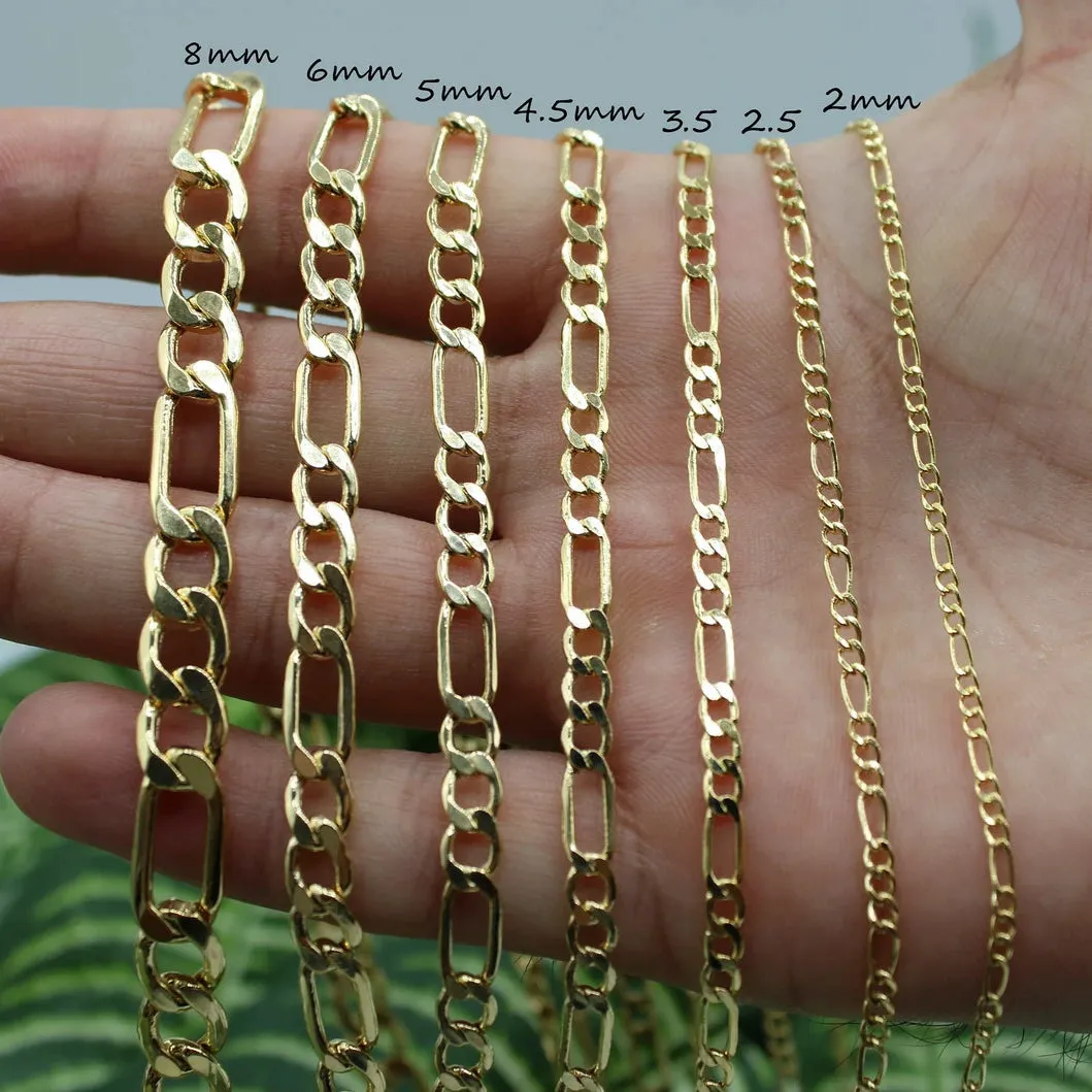 Real 10K Yellow Gold 3MM Figaro Link Chains