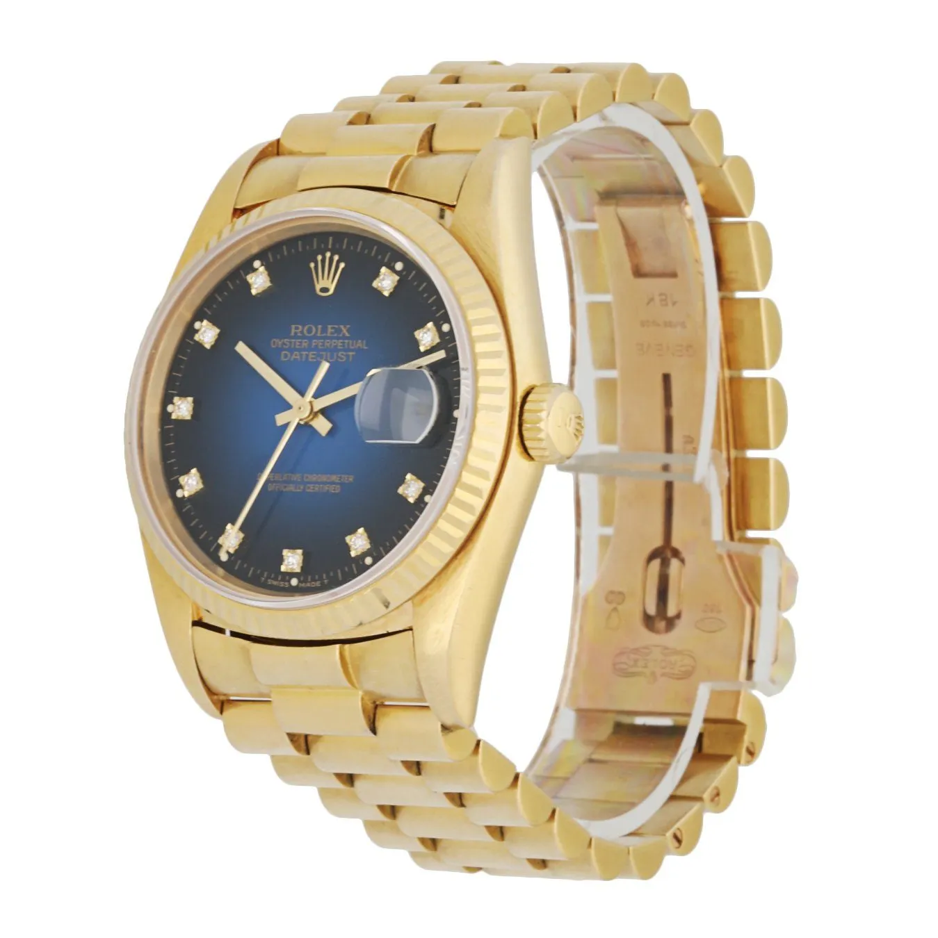 Rolex Datejust 16018 President Blue Vignette Diamond Dial Men's Watch Box & Paper