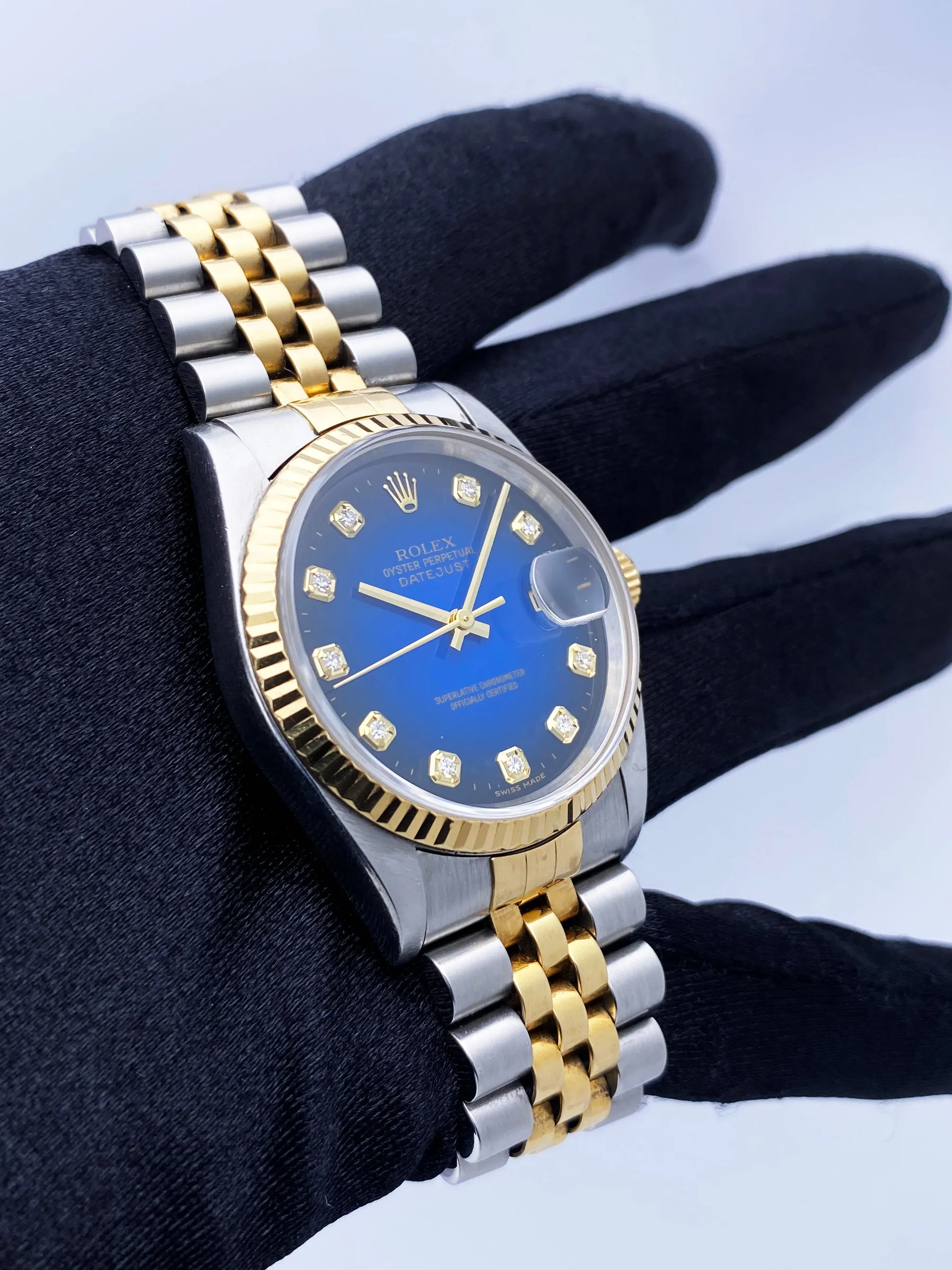 Rolex Datejust 16233 Blue Vignette Diamond Dial Mens Watch