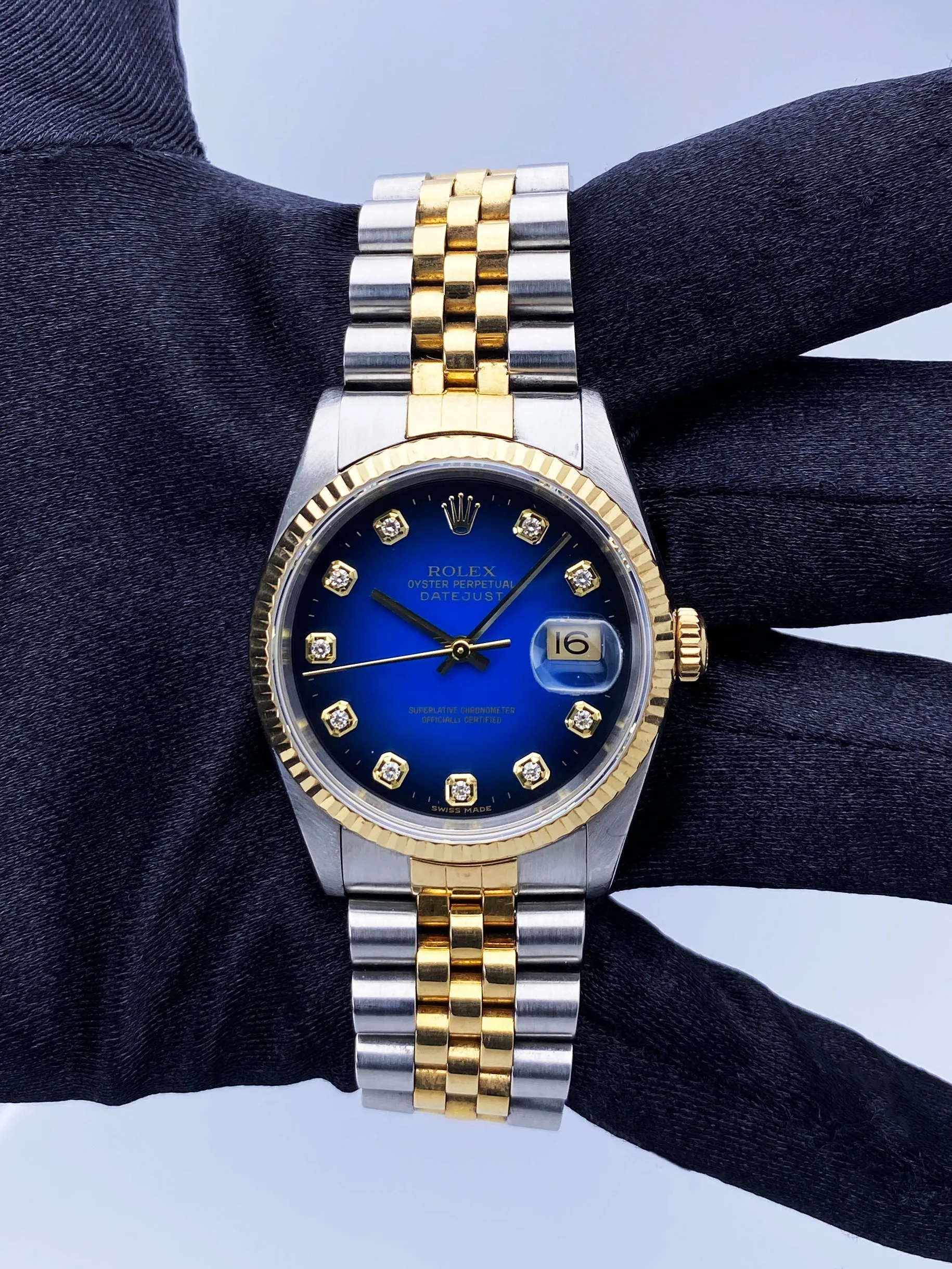 Rolex Datejust 16233 Blue Vignette Diamond Dial Mens Watch