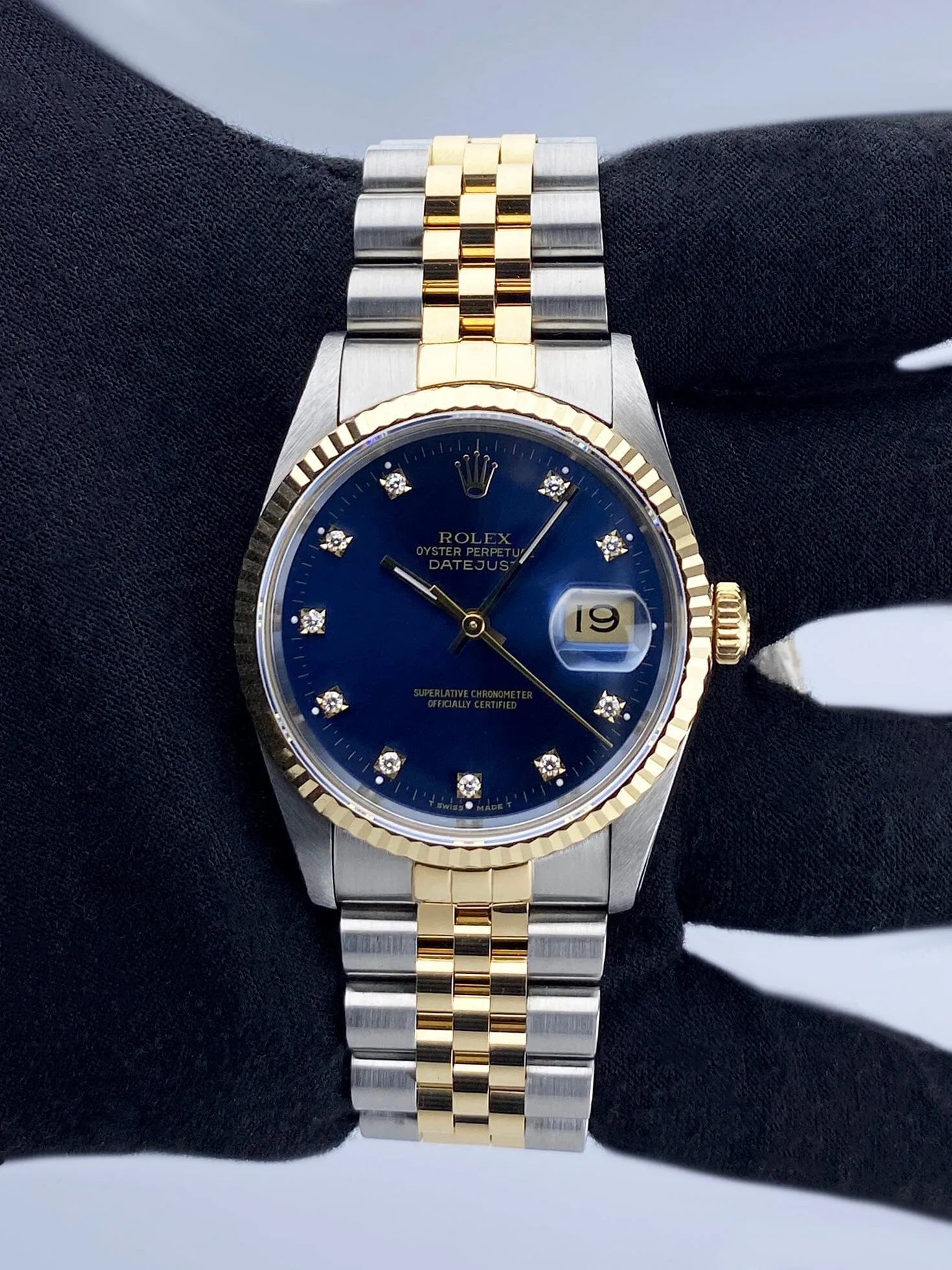 Rolex Datejust 16233 Diamond Blue Dial Mens Watch