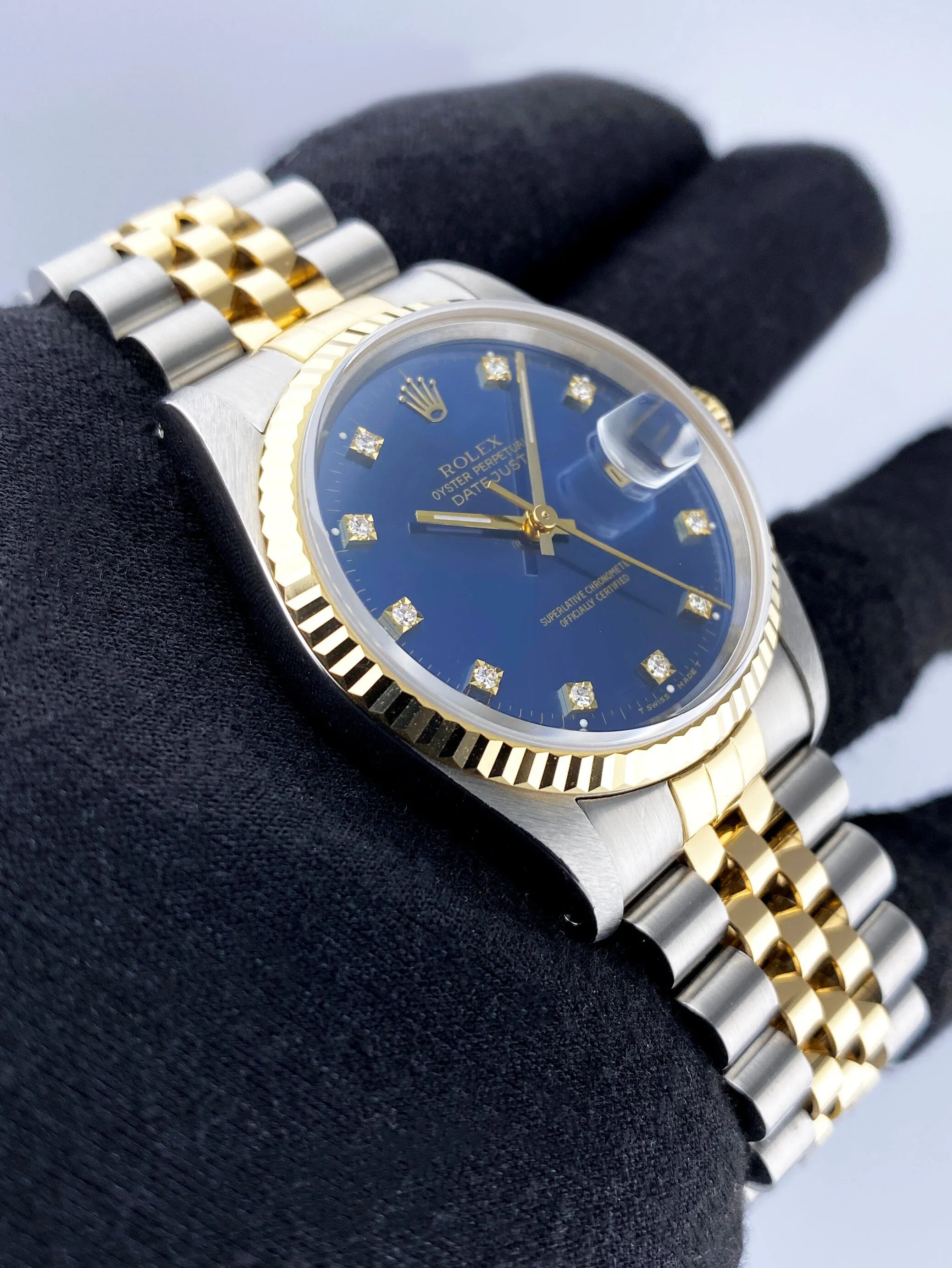 Rolex Datejust 16233 Diamond Blue Dial Mens Watch