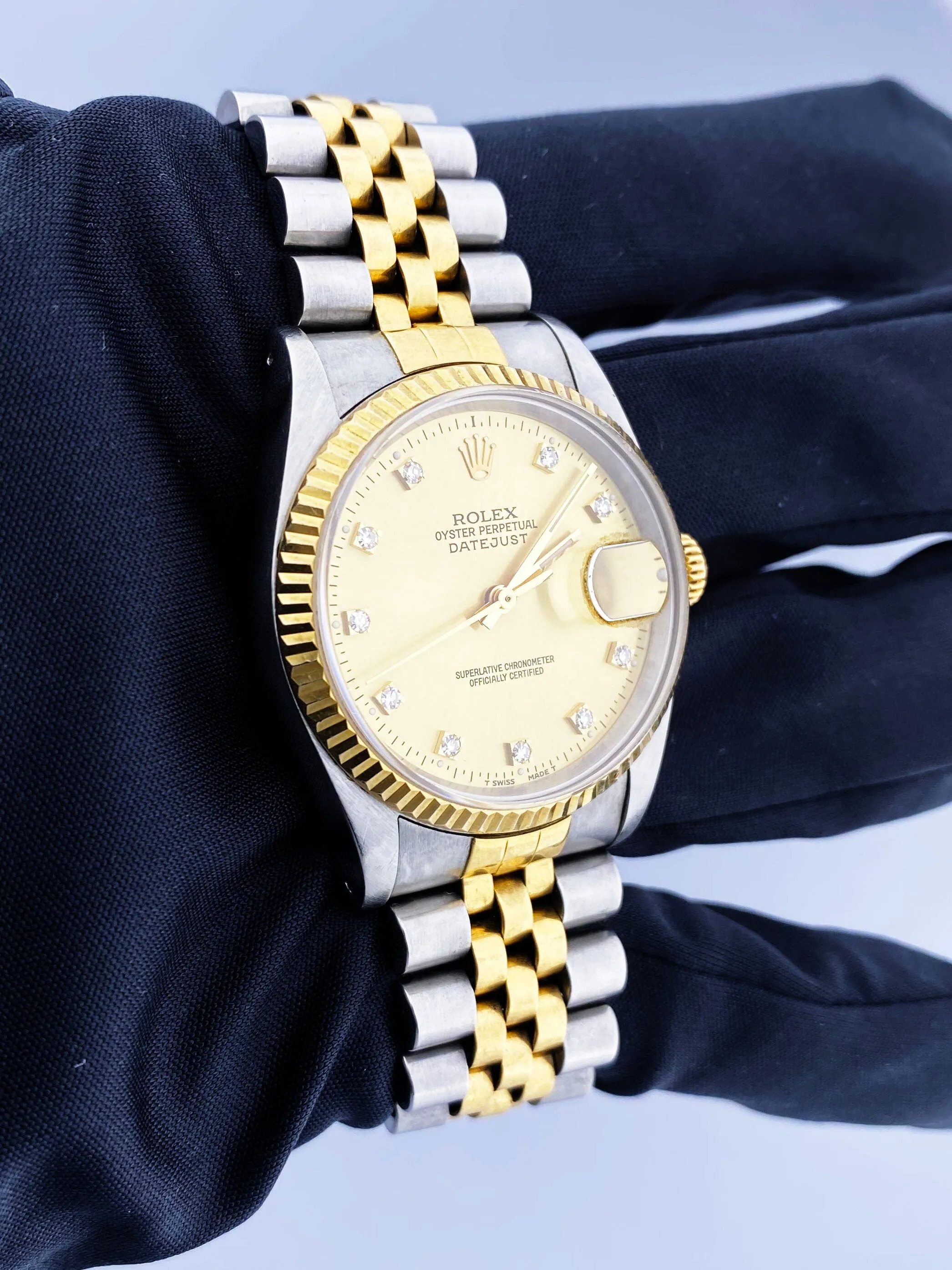 Rolex Datejust 16233 Diamond Champagne Dial Mens Watch Box Papers
