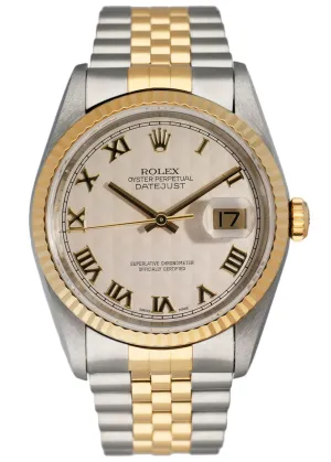 Rolex Datejust 16233 Ivory Pyramid Dial Mens Watch Box & Papers