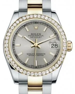 Rolex Datejust 31 Lady Midsize Yellow Gold/Steel Silver Index Dial & Diamond Bezel Oyster Bracelet 178383