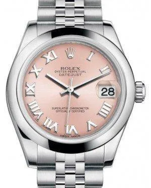Rolex Datejust 31MM Lady Midsize Stainless Steel Pink Roman Dial & Smooth Domed Bezel Jubilee Bracelet 178240 - NEW