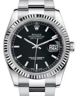Rolex Datejust 36 White Gold/Steel Black Index Dial & Fluted Bezel Oyster Bracelet 116234