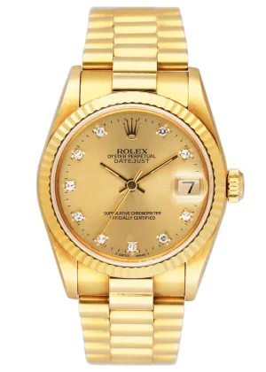 Rolex DateJust 68278 Diamond Champagne Dial Ladies Watch