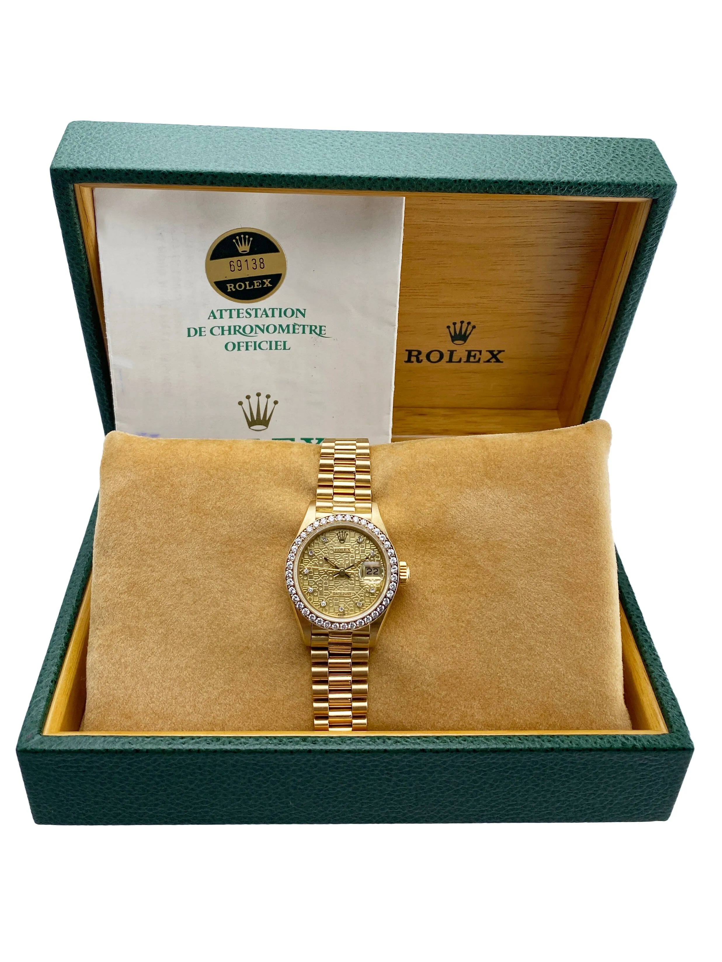 Rolex Datejust 69138 Diamond Anniversary Dial Ladies Watch Box Papers