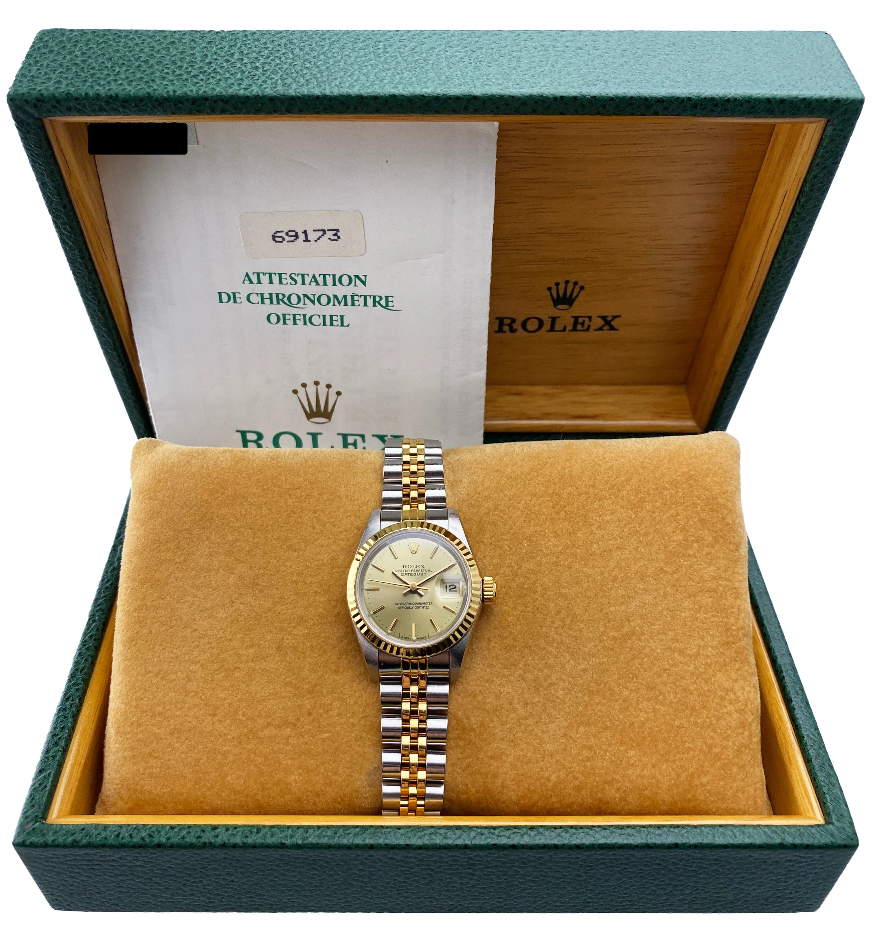 Rolex Datejust 69173 Champagne Dial Ladies Watch Box Papers