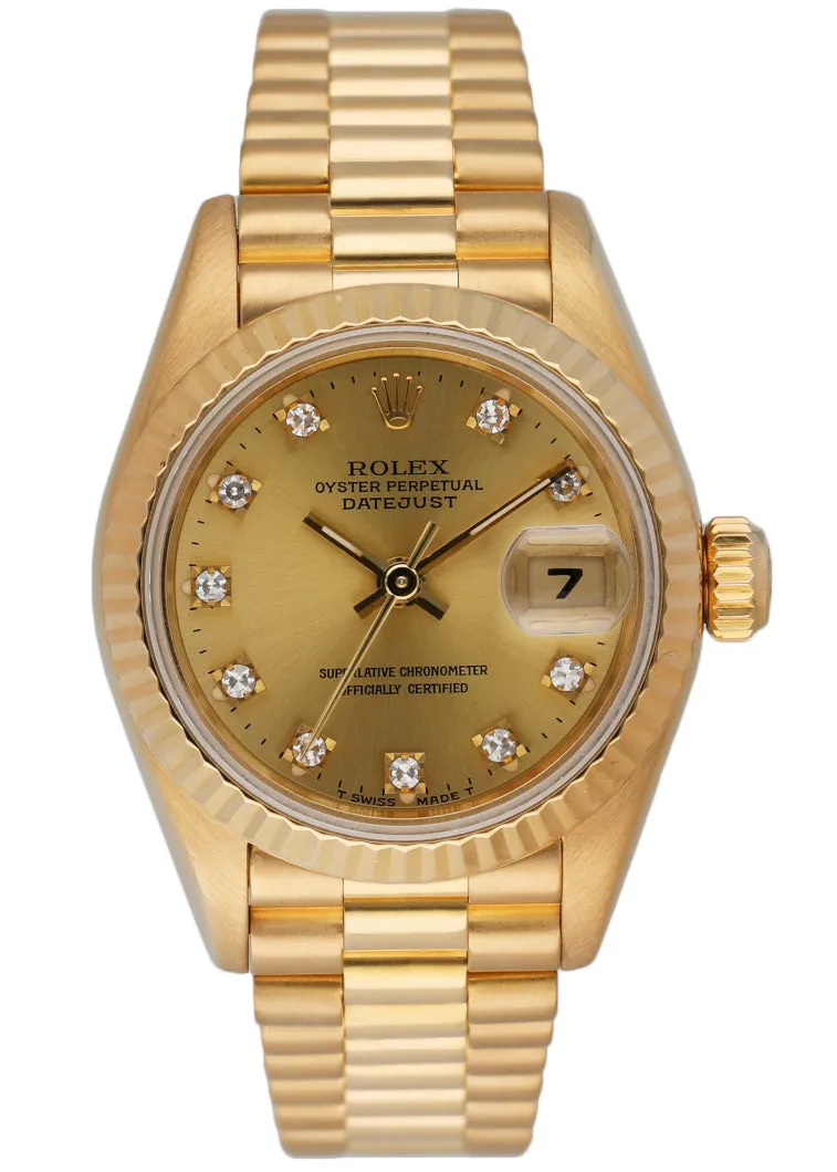 Rolex Datejust 69178 18K Yellow Gold Diamond Dial Ladies Watch