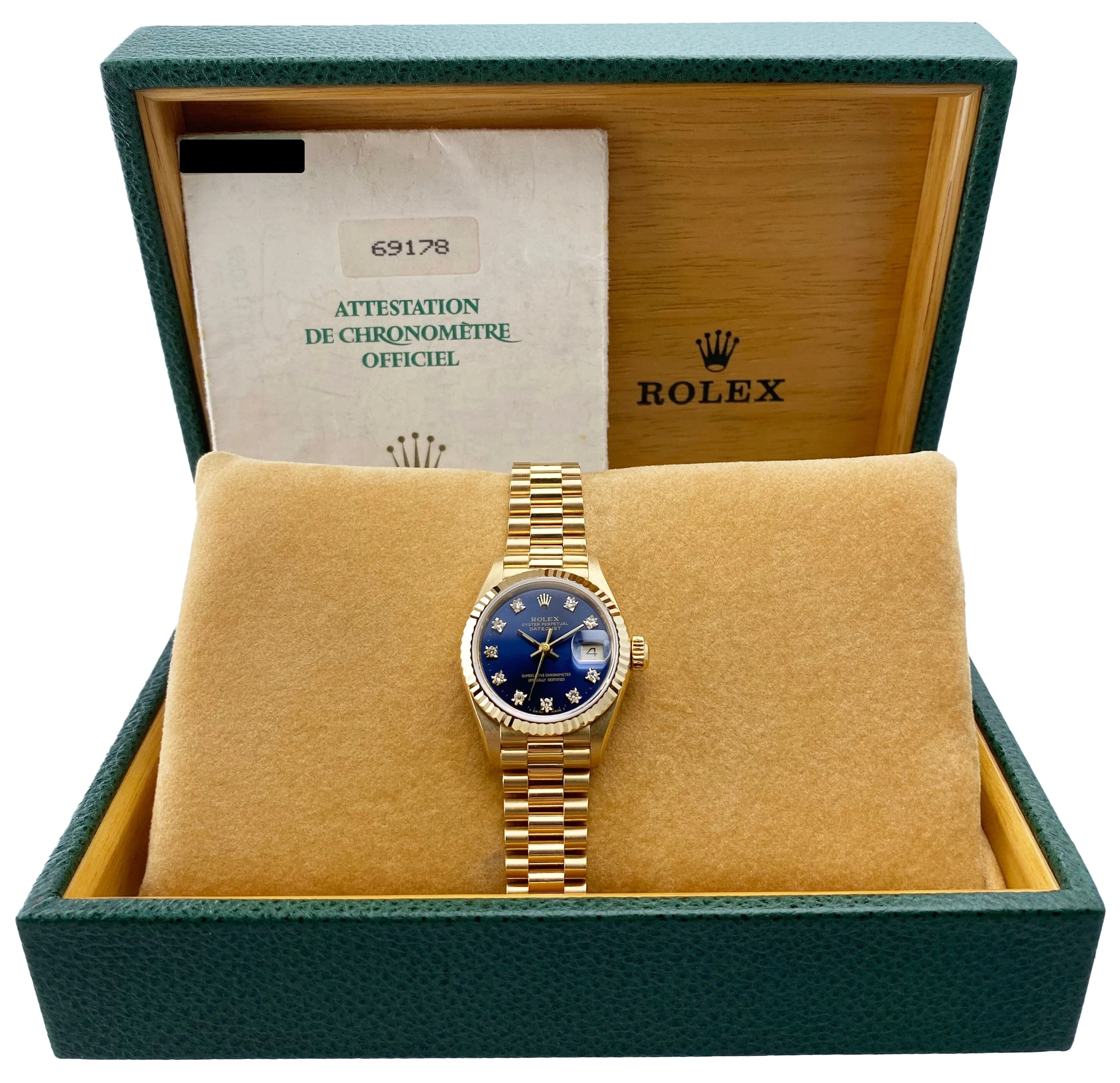 Rolex Datejust 69178 Diamond Blue Dial Ladies Watch Box Papers