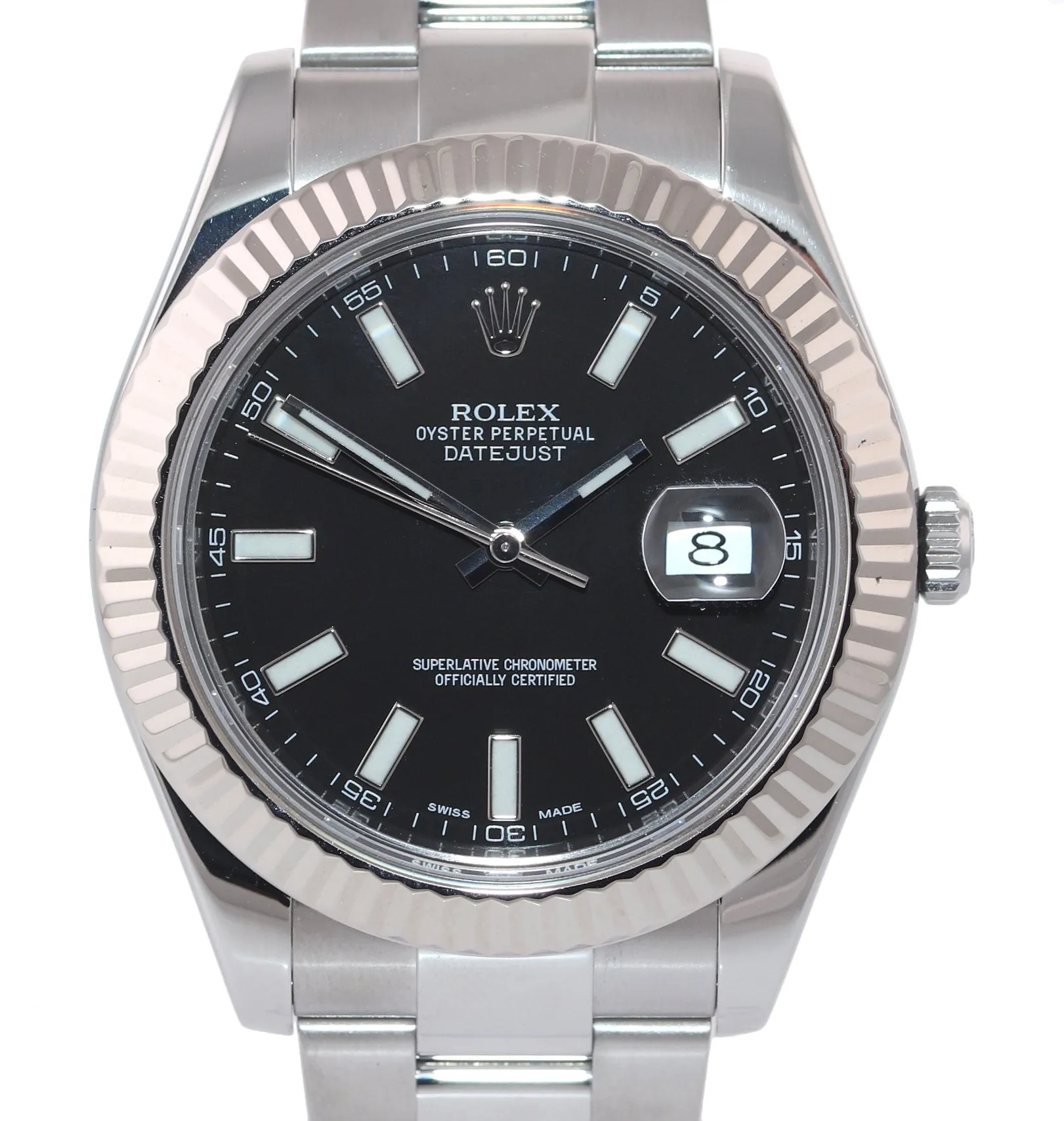 Rolex Datejust II 41mm 18k White Gold Steel Black Stick Dial 116334 Watch