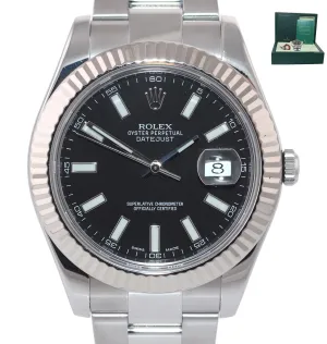 Rolex Datejust II 41mm 18k White Gold Steel Black Stick Dial 116334 Watch