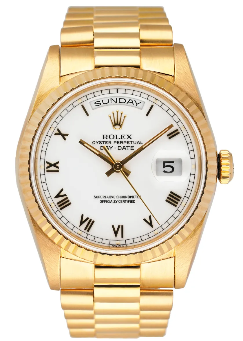 Rolex Day Date 18238 White Dial Yellow Gold Mens Watch