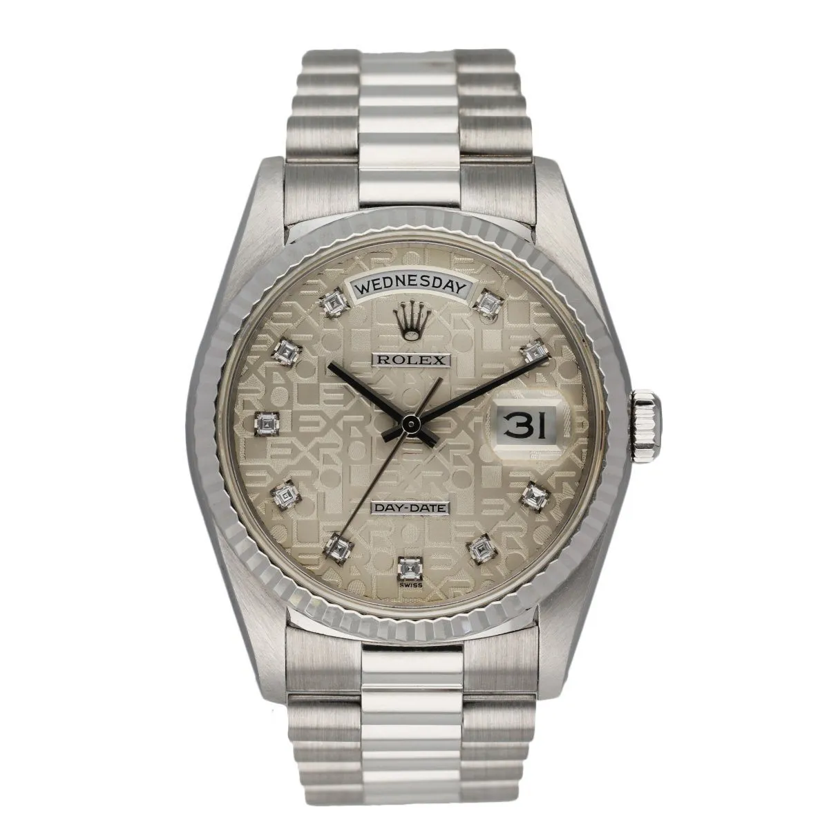 Rolex Day-Date 18239 18K White Gold Anniversary Diamond Dial Men's Watch