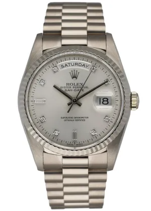 Rolex Day-Date 18239 18K White Gold Diamond Dial Men's Watch