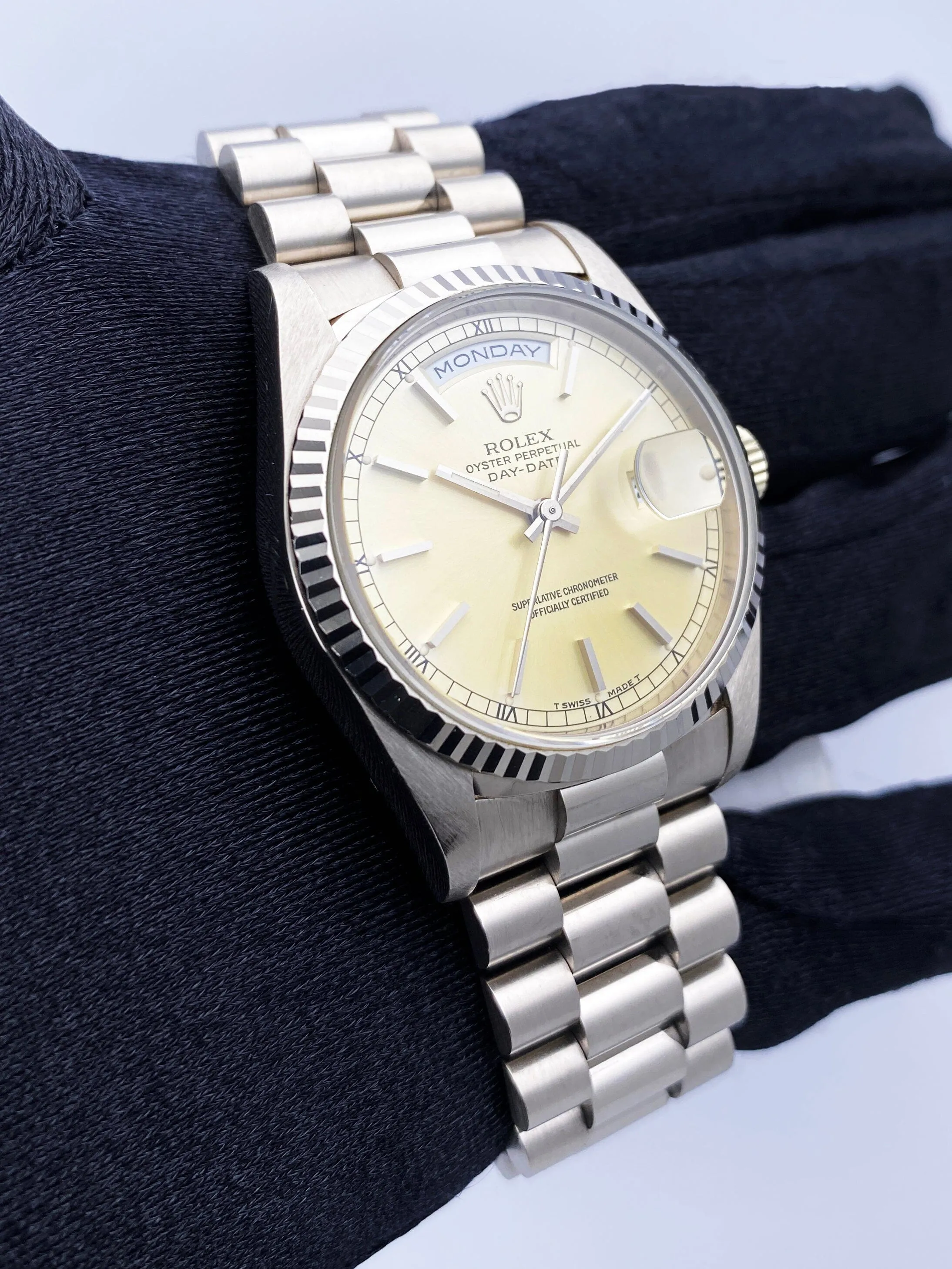 Rolex Day Date 18239 18K White Gold Mens Watch Box Papers