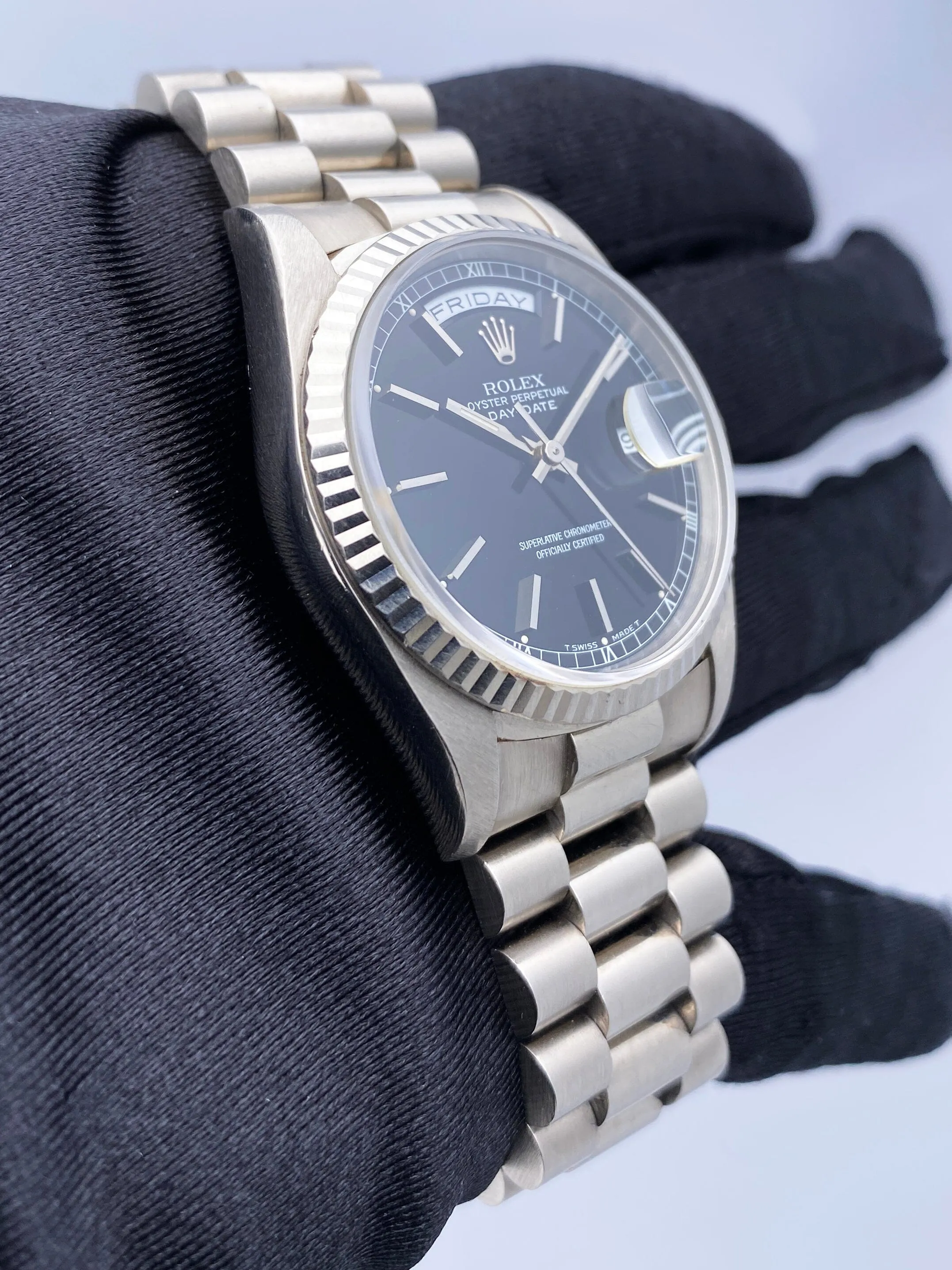 Rolex Day-Date 18239 Black Dial 18K White Gold Mens Watch