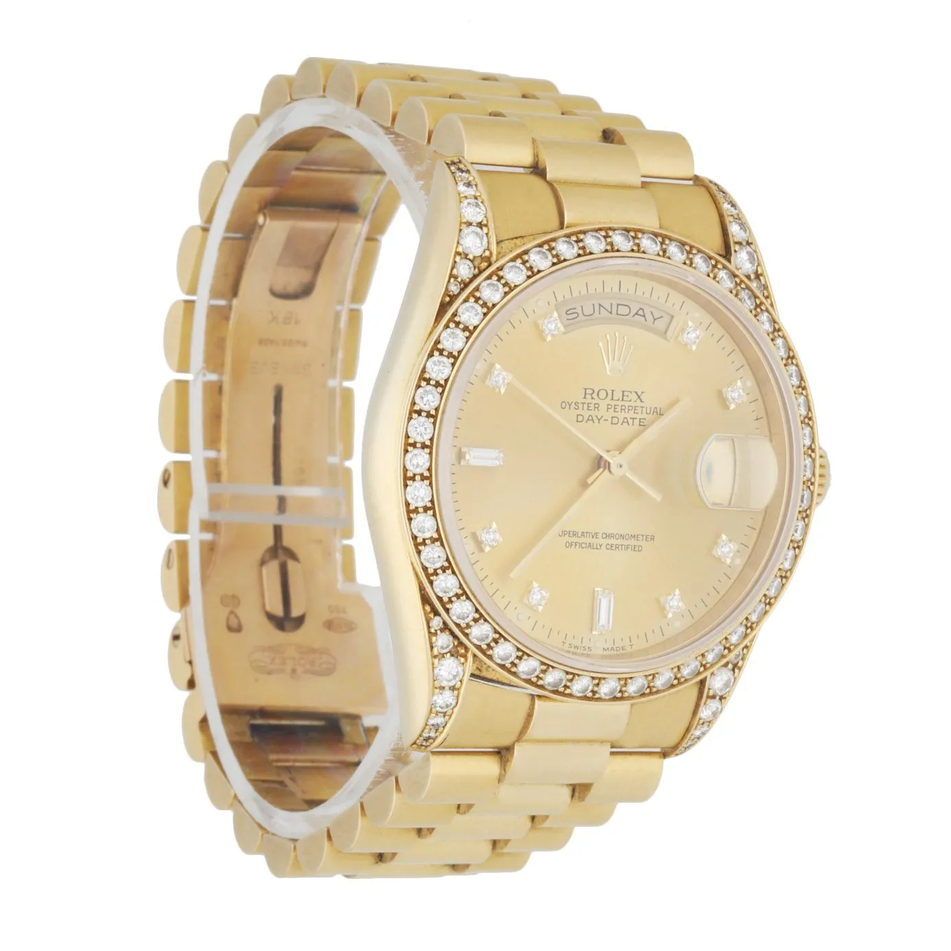 Rolex Day Date 18388 18K Yellow Gold Diamond Dial Men's Watch Box & Paper