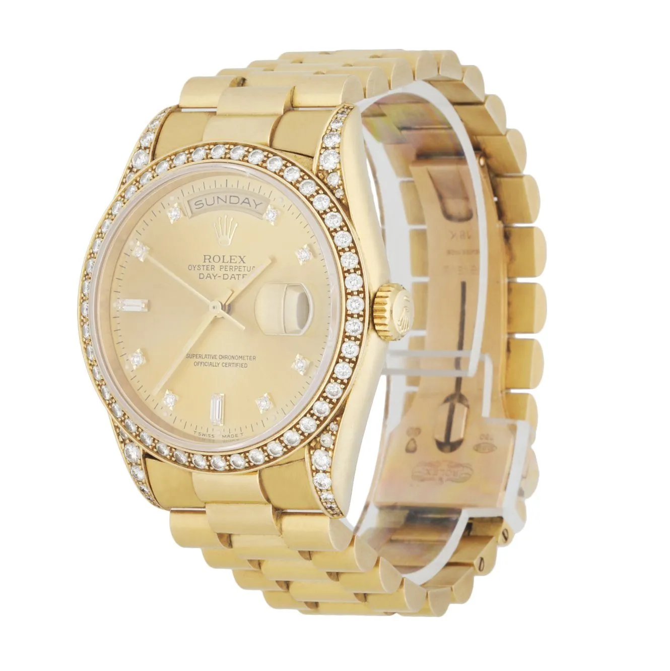 Rolex Day Date 18388 18K Yellow Gold Diamond Dial Men's Watch Box & Paper