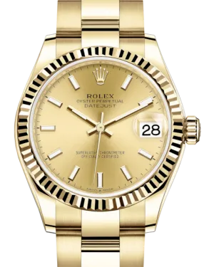 Rolex Lady-Datejust 31 Yellow Gold Champagne Index Dial & Fluted Bezel Oyster Bracelet 278278