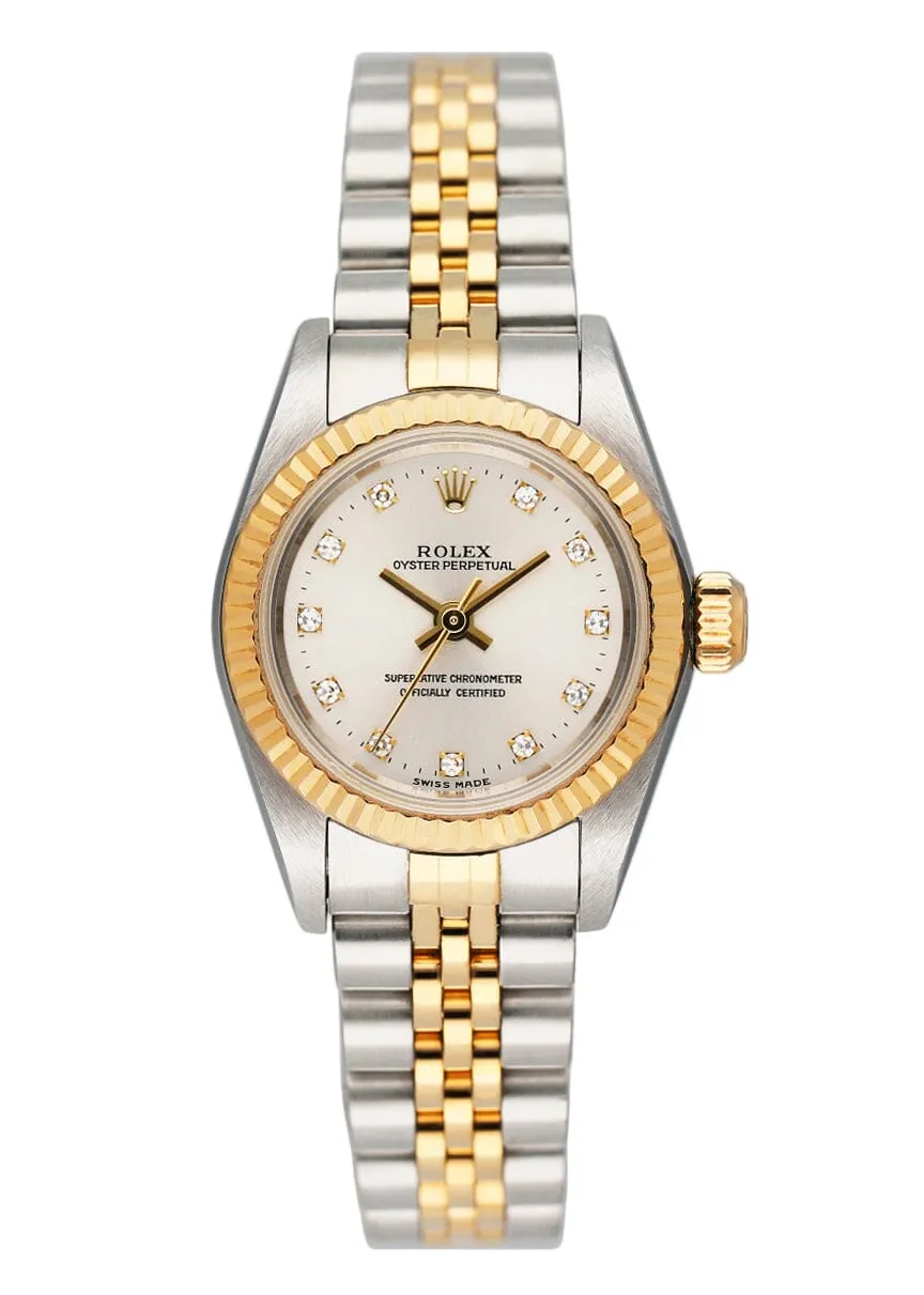 Rolex Oyster Perpetual 67193 Diamond Silver Dial Two Tone Ladies Watch