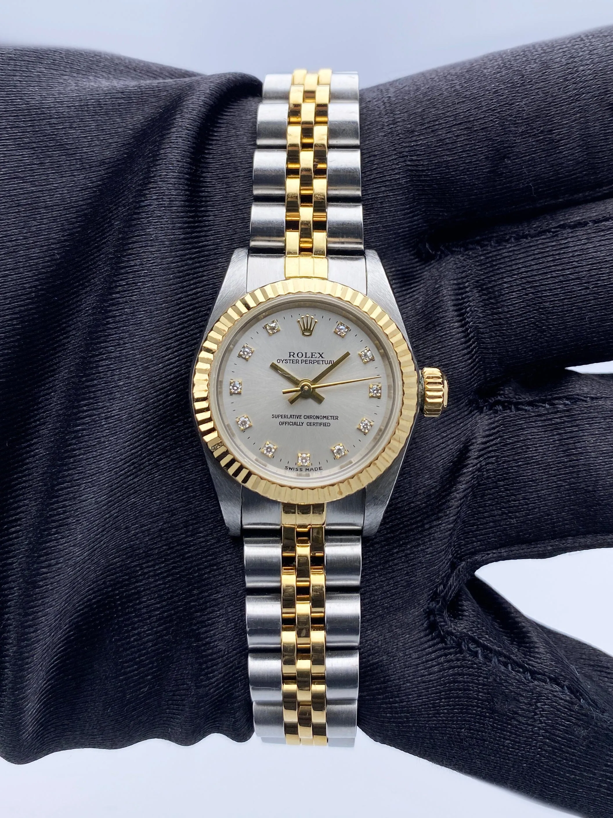 Rolex Oyster Perpetual 67193 Diamond Silver Dial Two Tone Ladies Watch