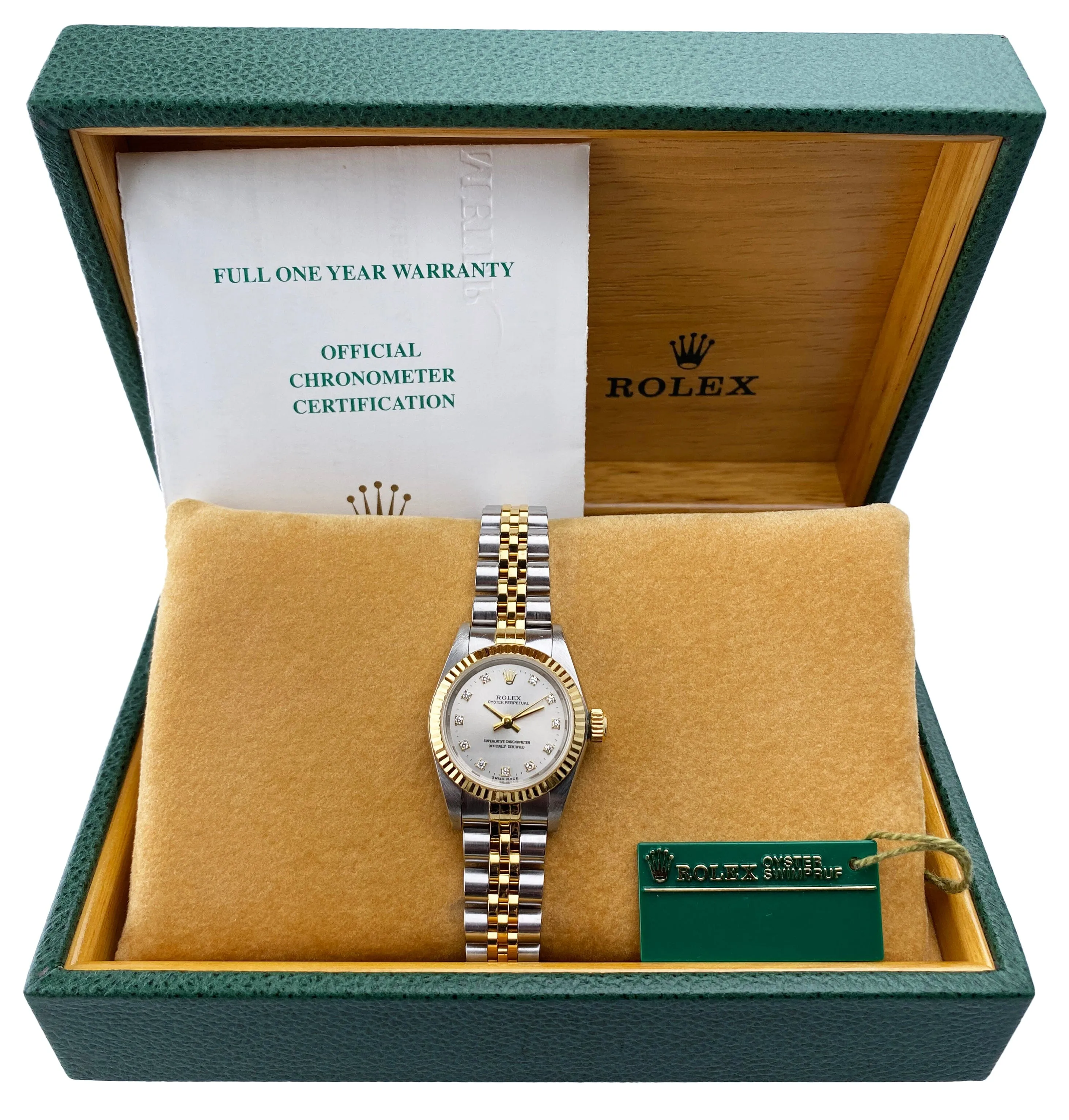 Rolex Oyster Perpetual 67193 Diamond Silver Dial Two Tone Ladies Watch