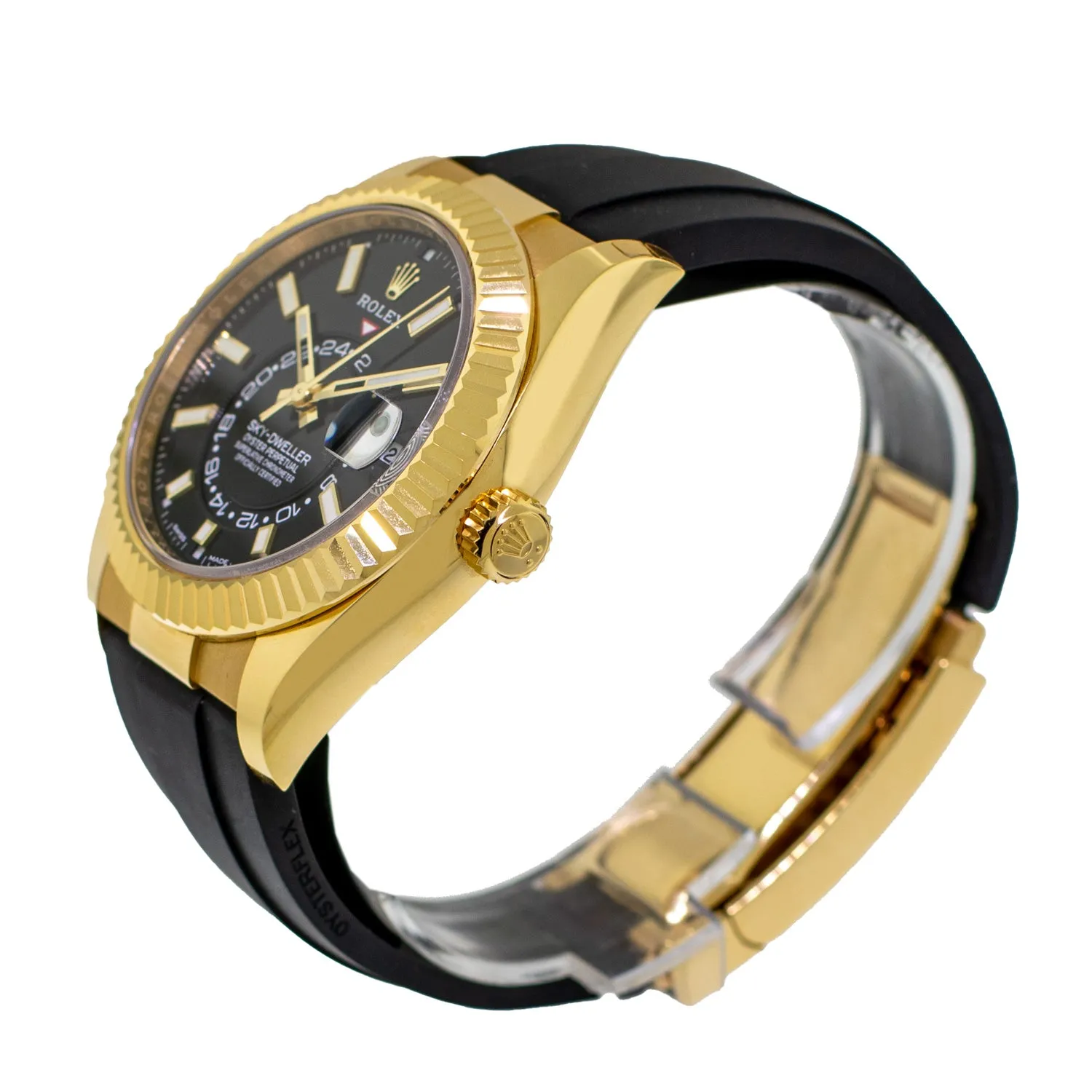 Rolex Sky-Dweller 42mm Yellow Gold Black Index Dial & Fluted Bezel 326238