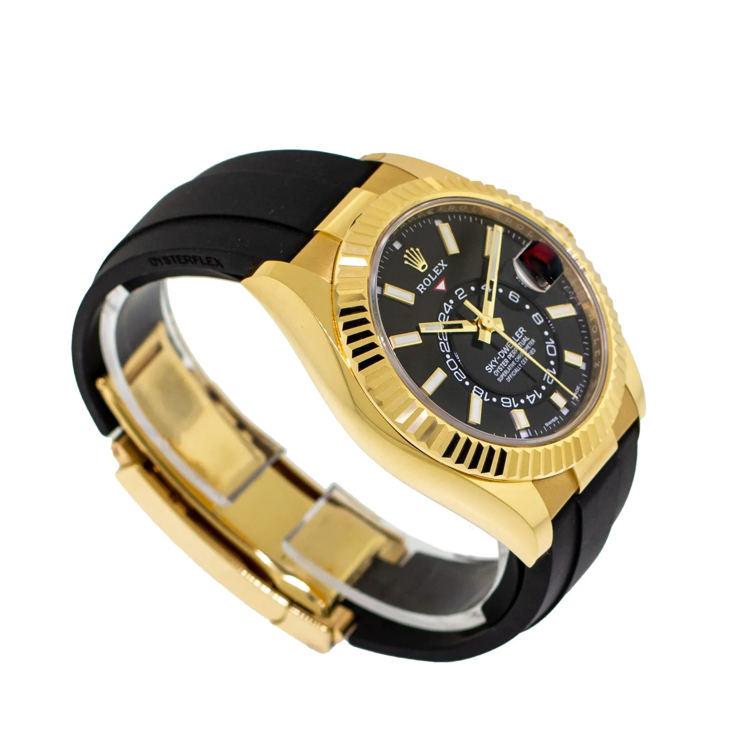 Rolex Sky-Dweller 42mm Yellow Gold Black Index Dial & Fluted Bezel 326238