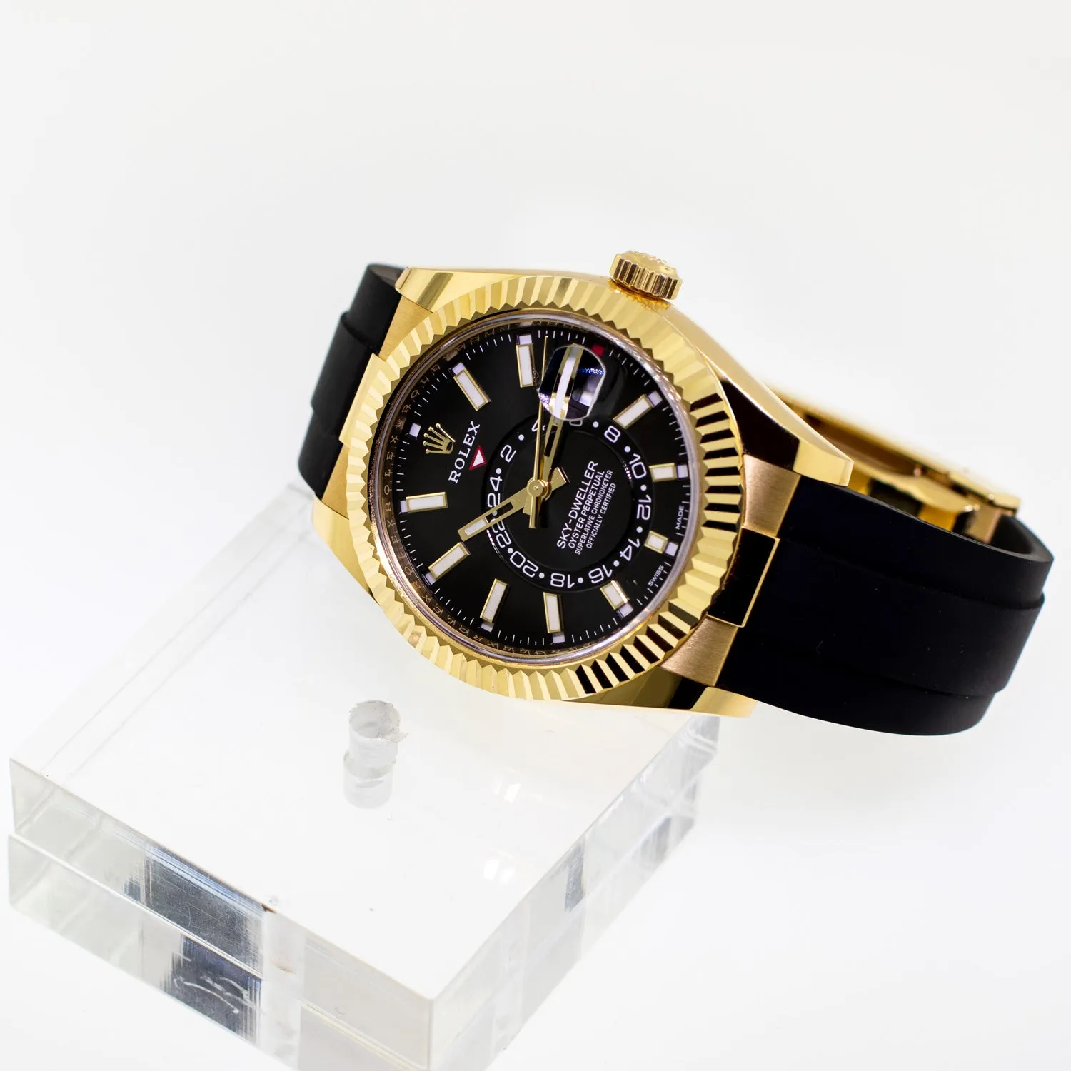 Rolex Sky-Dweller 42mm Yellow Gold Black Index Dial & Fluted Bezel 326238
