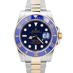 Rolex Submariner Date BLUE Two-Tone 18K Yellow Gold Steel 40mm 116613 LB Watch