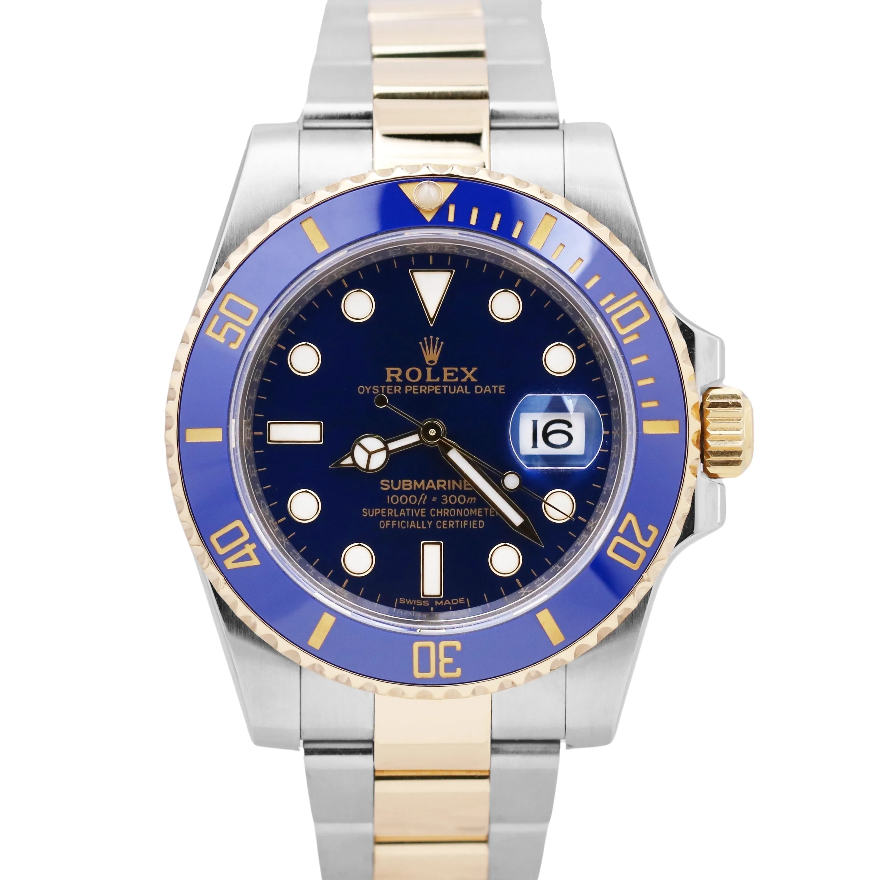 Rolex Submariner Date BLUE Two-Tone 18K Yellow Gold Steel 40mm 116613 LB Watch