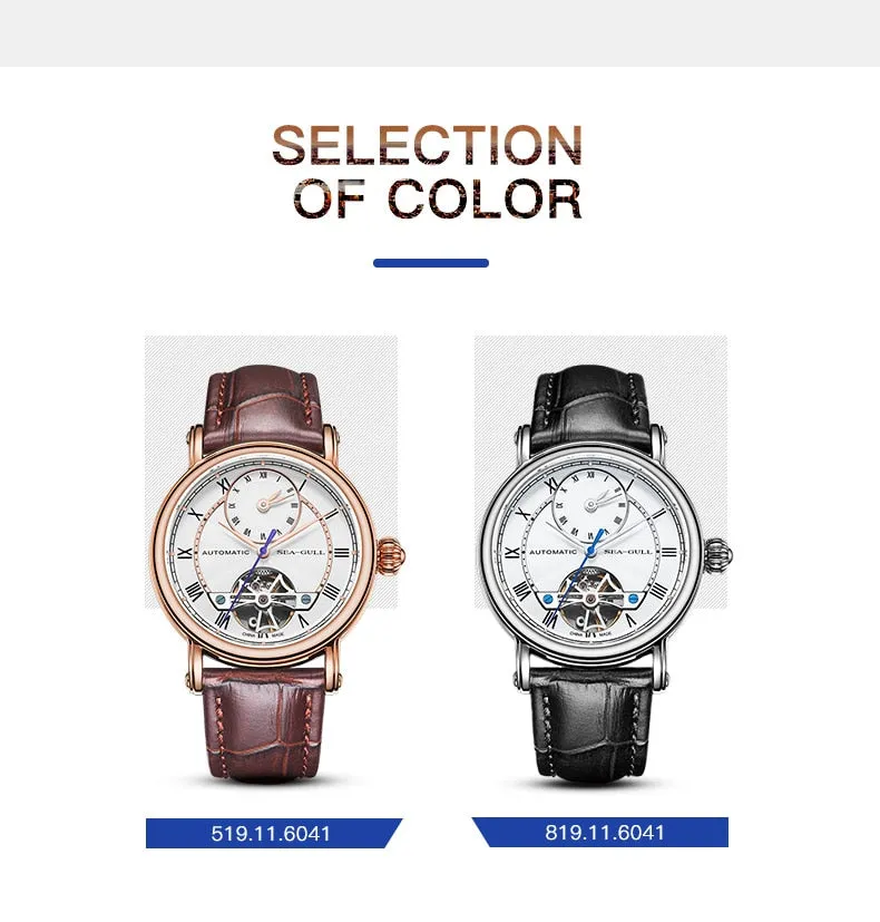 Sea-Gull Automatic with dual time. Six o'clock Flywheel complication 50m Calibre ST2510 Model :819.11.6041