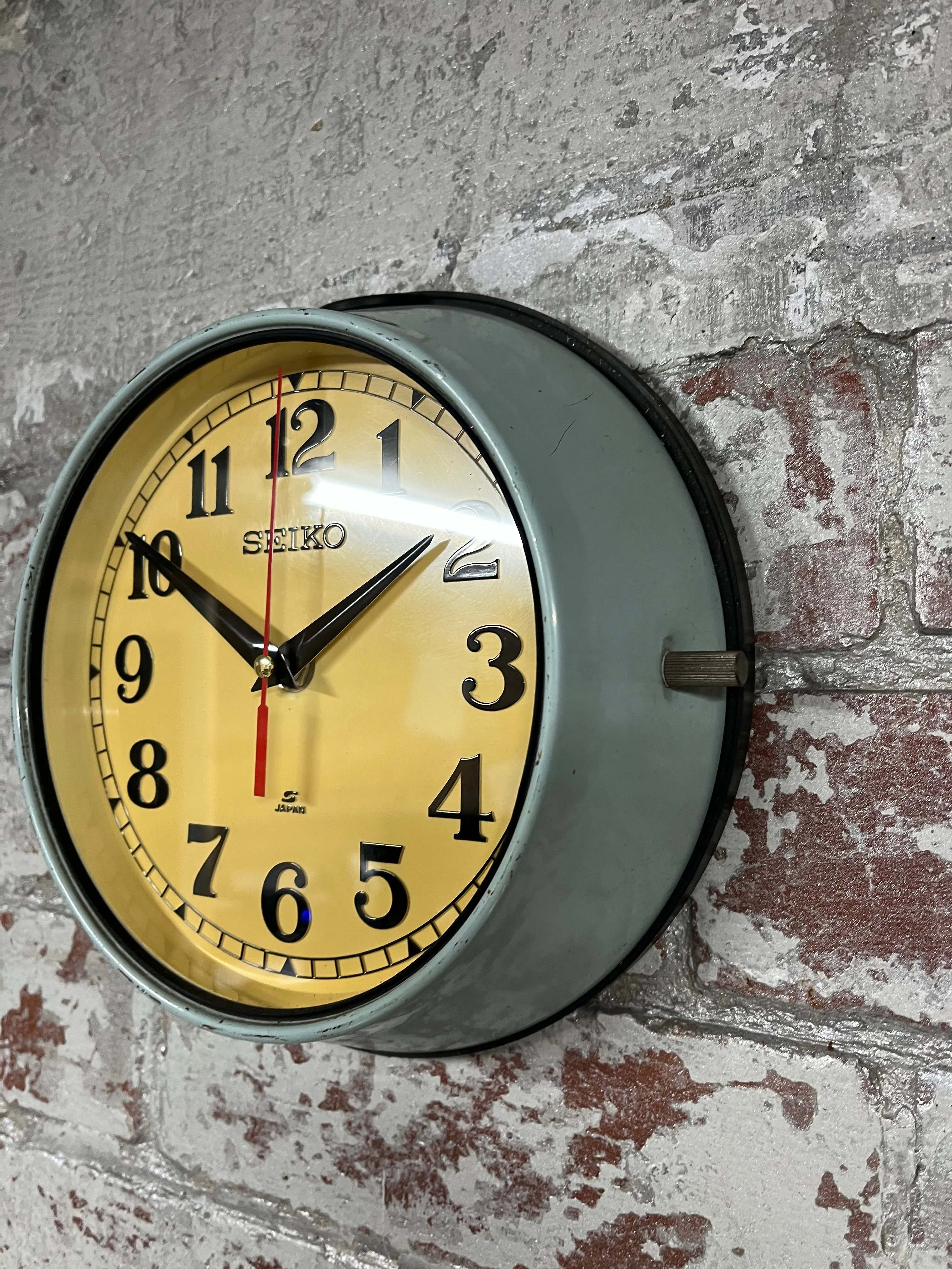 Seiko Salvaged Ships Cabin Clock Original Paint Green (Yellow Face)